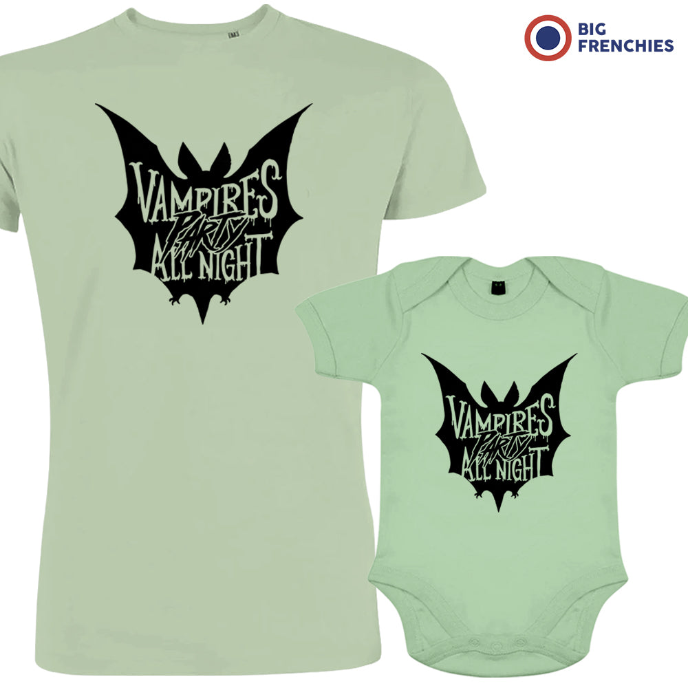 Vampires Party All Night Halloween Organic Cotton Family Set Dad and Child