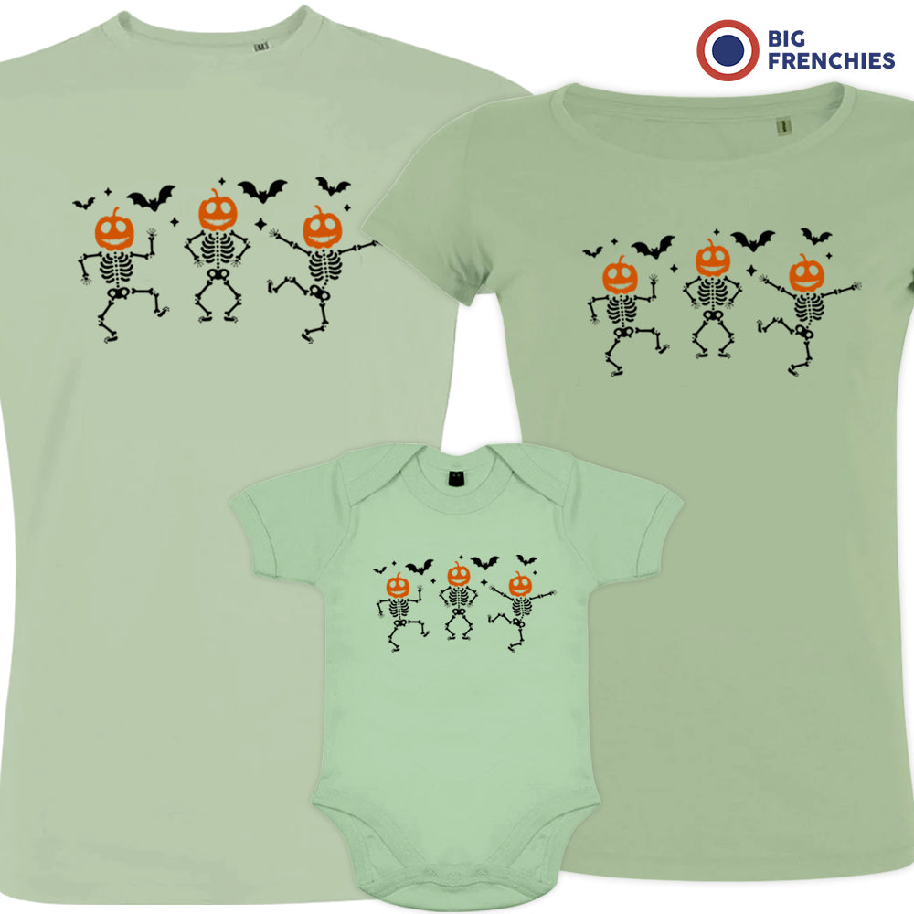 Pumpkin Skeleton Dance Halloween Matching Organic Cotton Family Set (Set of 3)