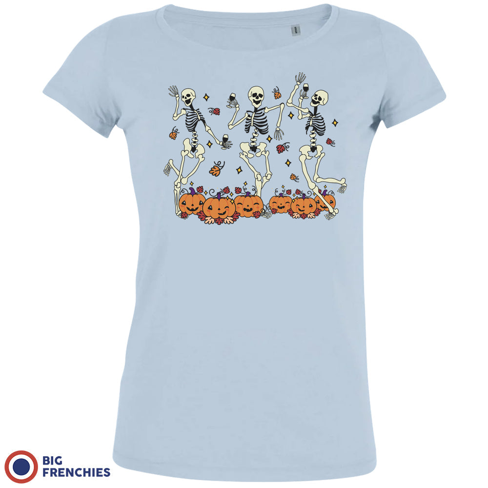 Skeleton Friends Dance Halloween Organic Cotton Tee Women's