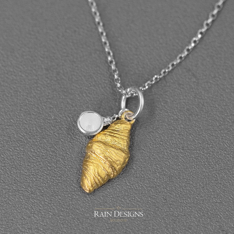 Croissant 18K Gold Plated 925 Sterling Silver Ring and Necklace