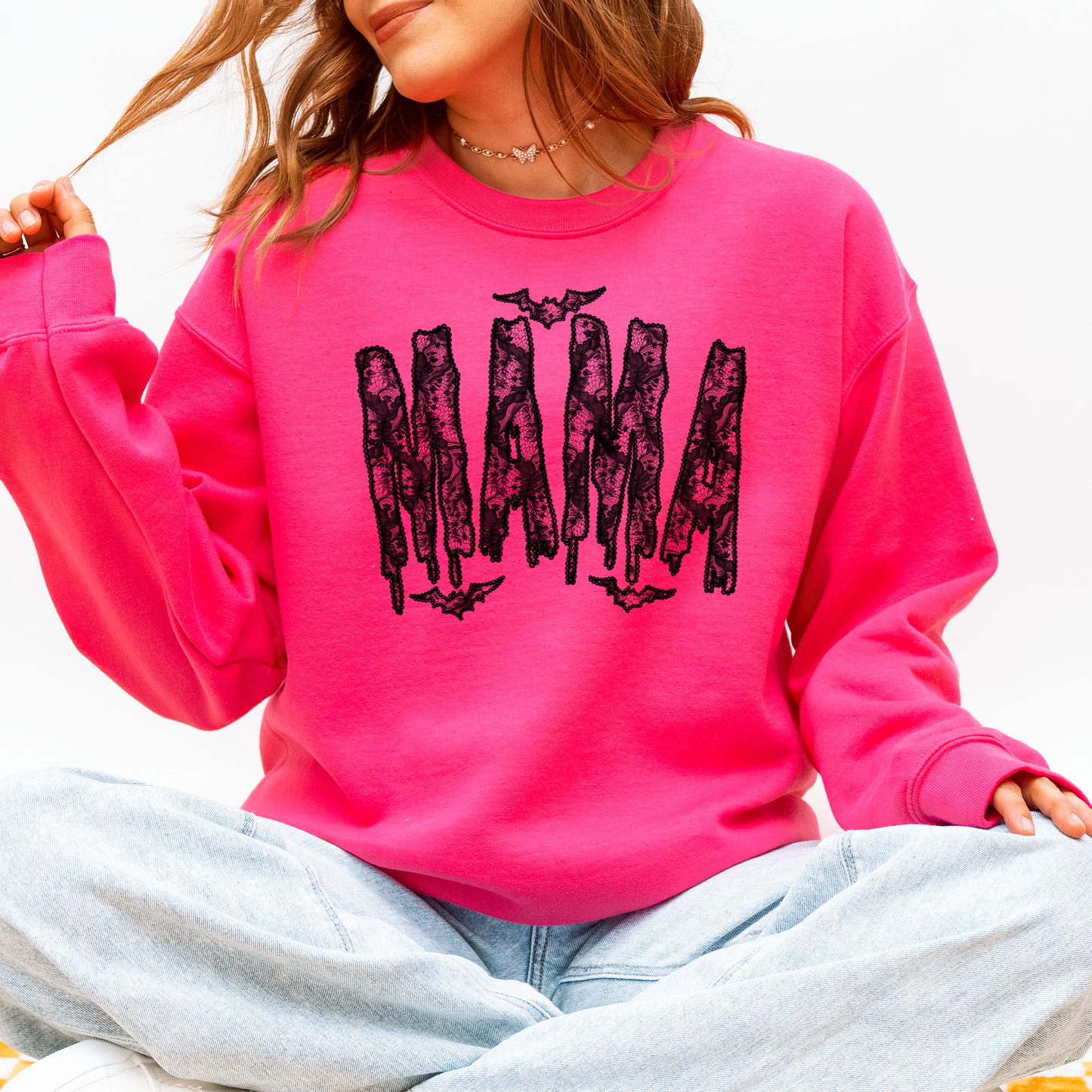 Mama, Faux Lace, Halloween, Coquette, Cute Sweatshirt