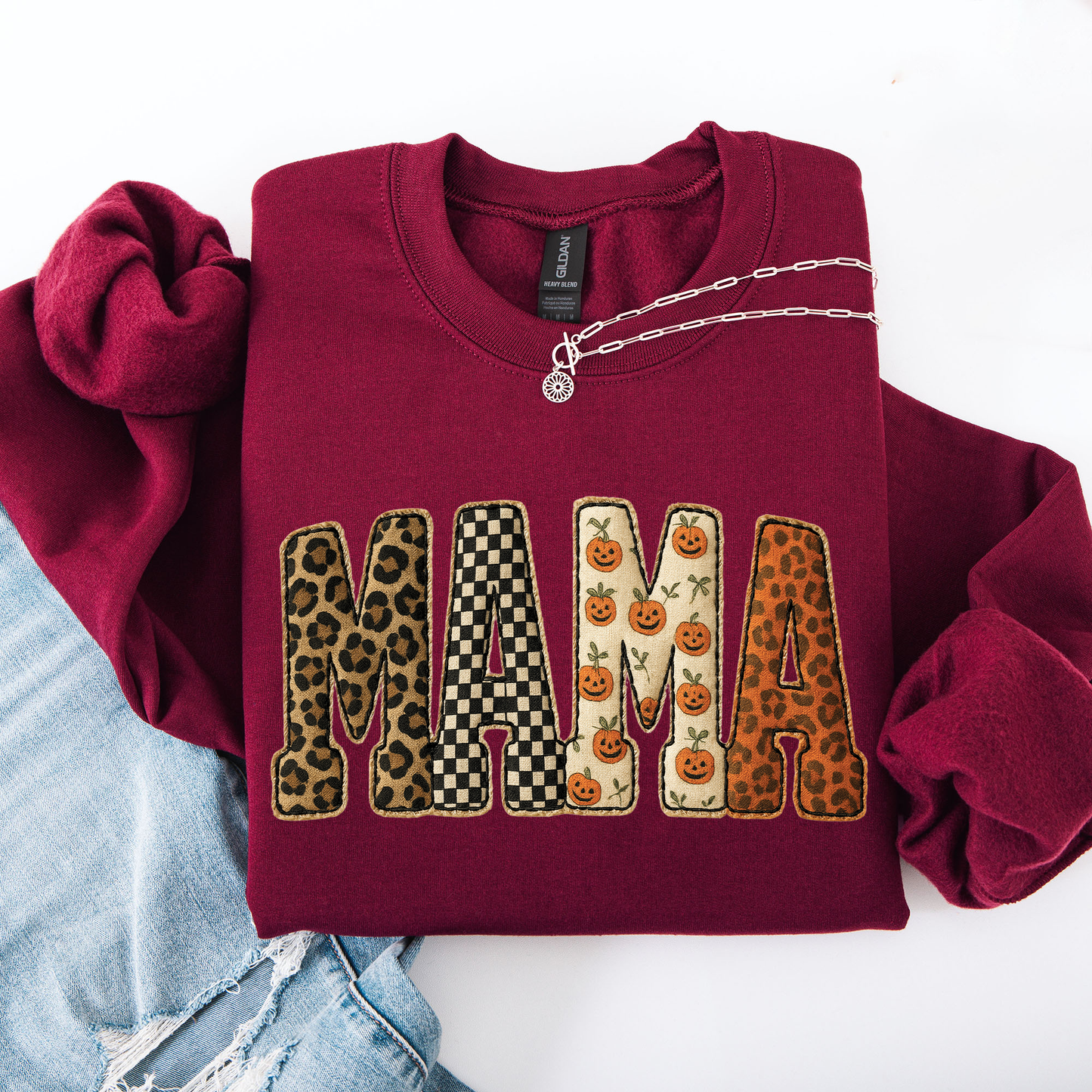Mama Halloween Pattern Leopard Print Checkered Pumpkin Sweatshirt Refinery No. 1