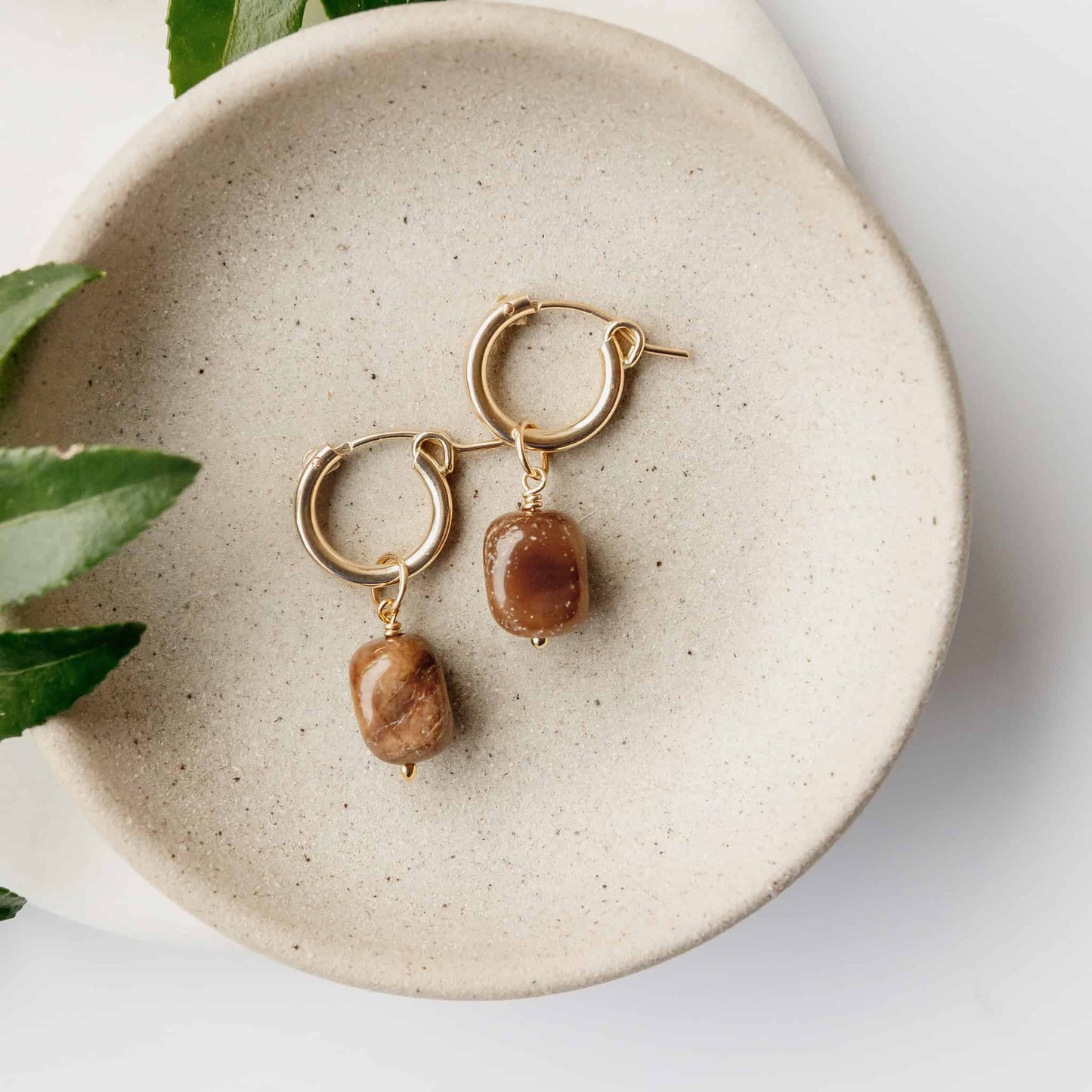 Mocha Wood Opalite Hoop Charms 14k Gold Filled