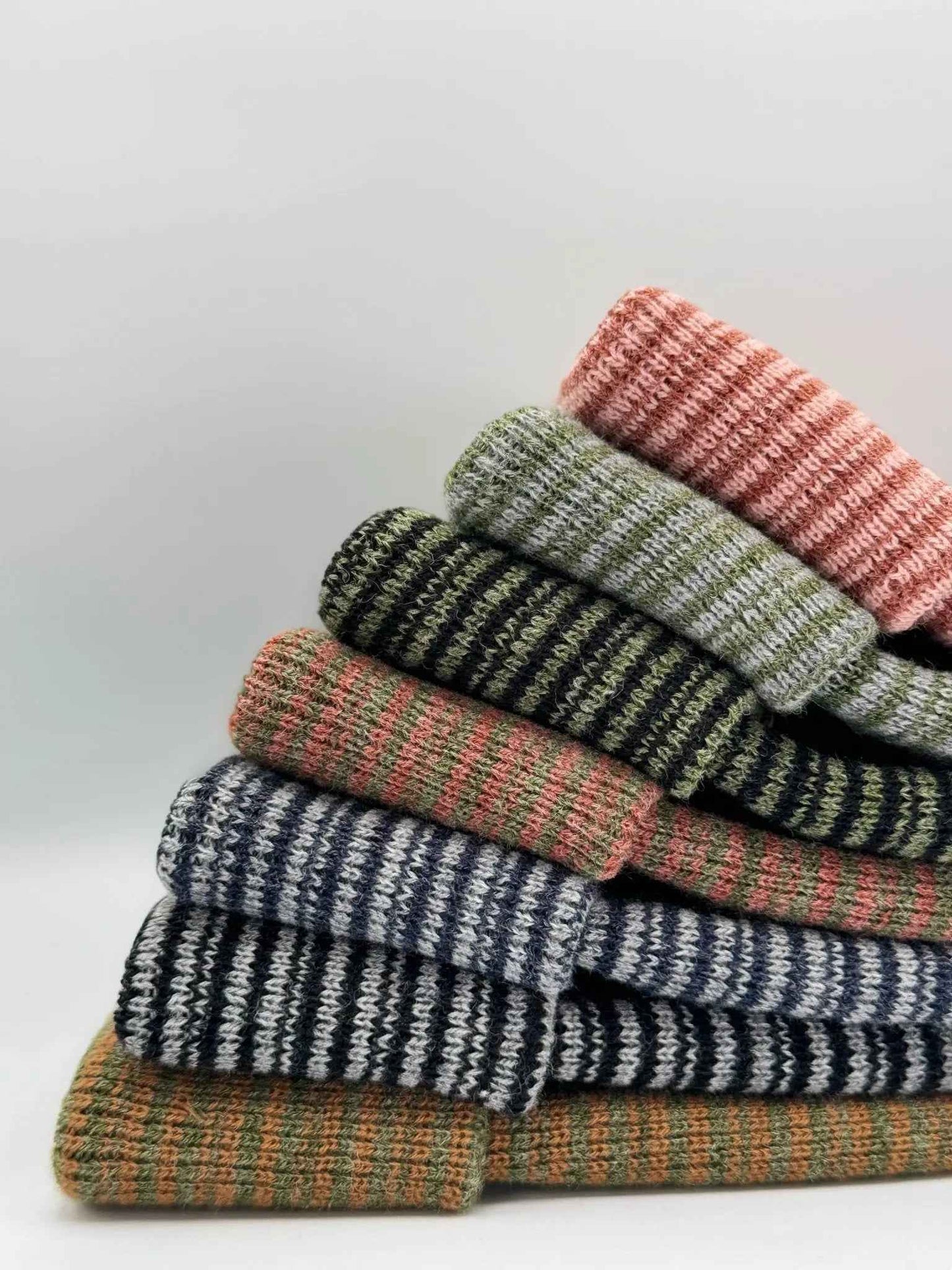 Modern H Stitch Contrast Cuffed Beanie (Patent Pending Design) Brown / Green, Made in USA