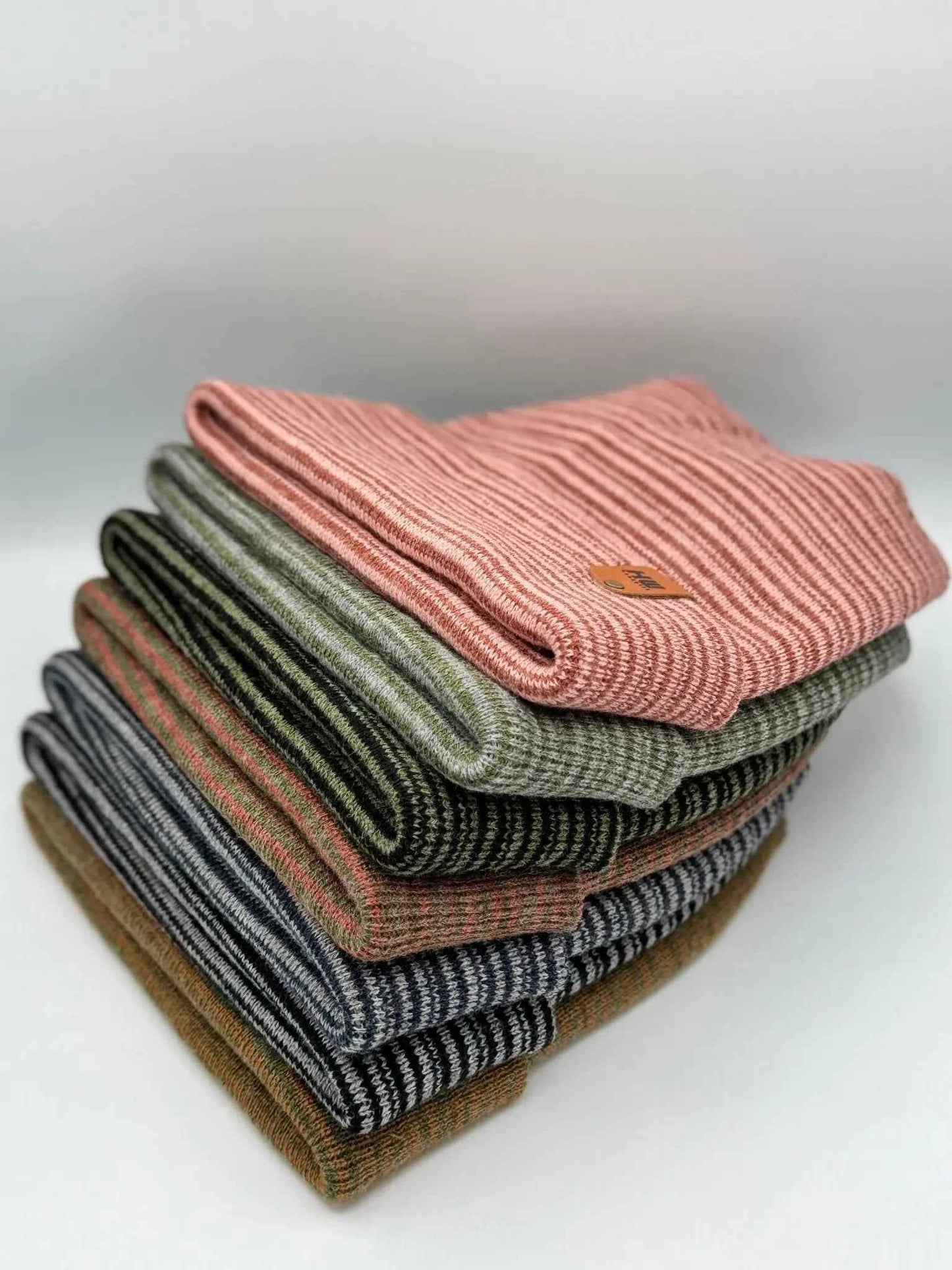 Modern H Stitch Contrast Cuffed Beanie (Patented Design) Gray / Green, Made in USA