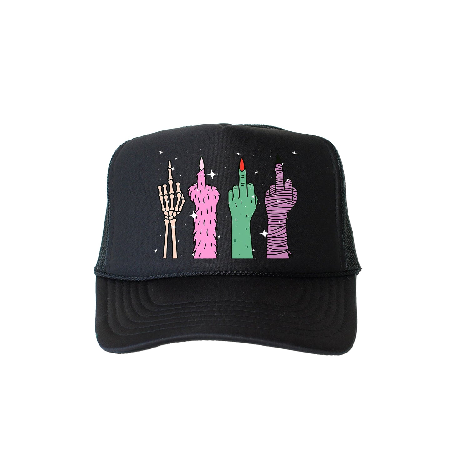 Monster, Middle Finger, Sassy, Funny, Halloween, Black Snapback Trucker Hat