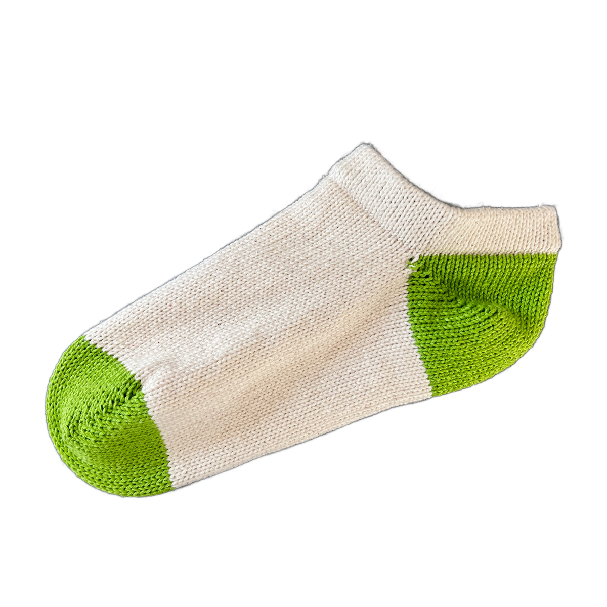 Men's 100% Cotton Low Cut Ankle Socks Natural Color with Green Heel and Toe