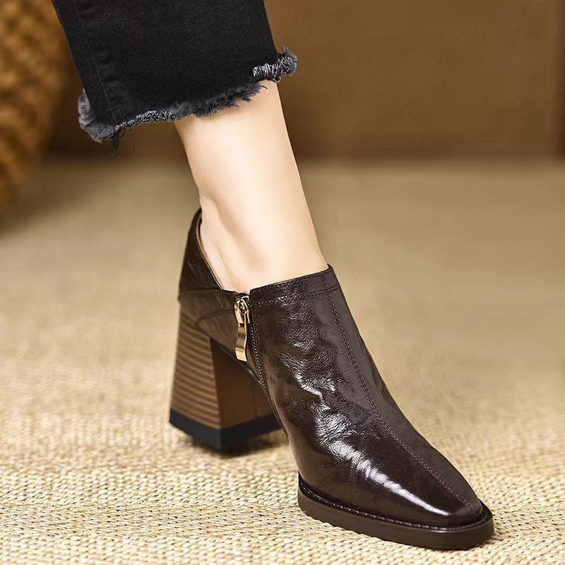 Women’s Chunky-Heel Side Zipper High Heels Pumps