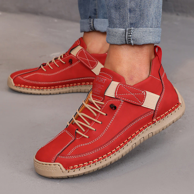 Women’s Color Matching Leather Boots Outdoor Casual Ankle Boots