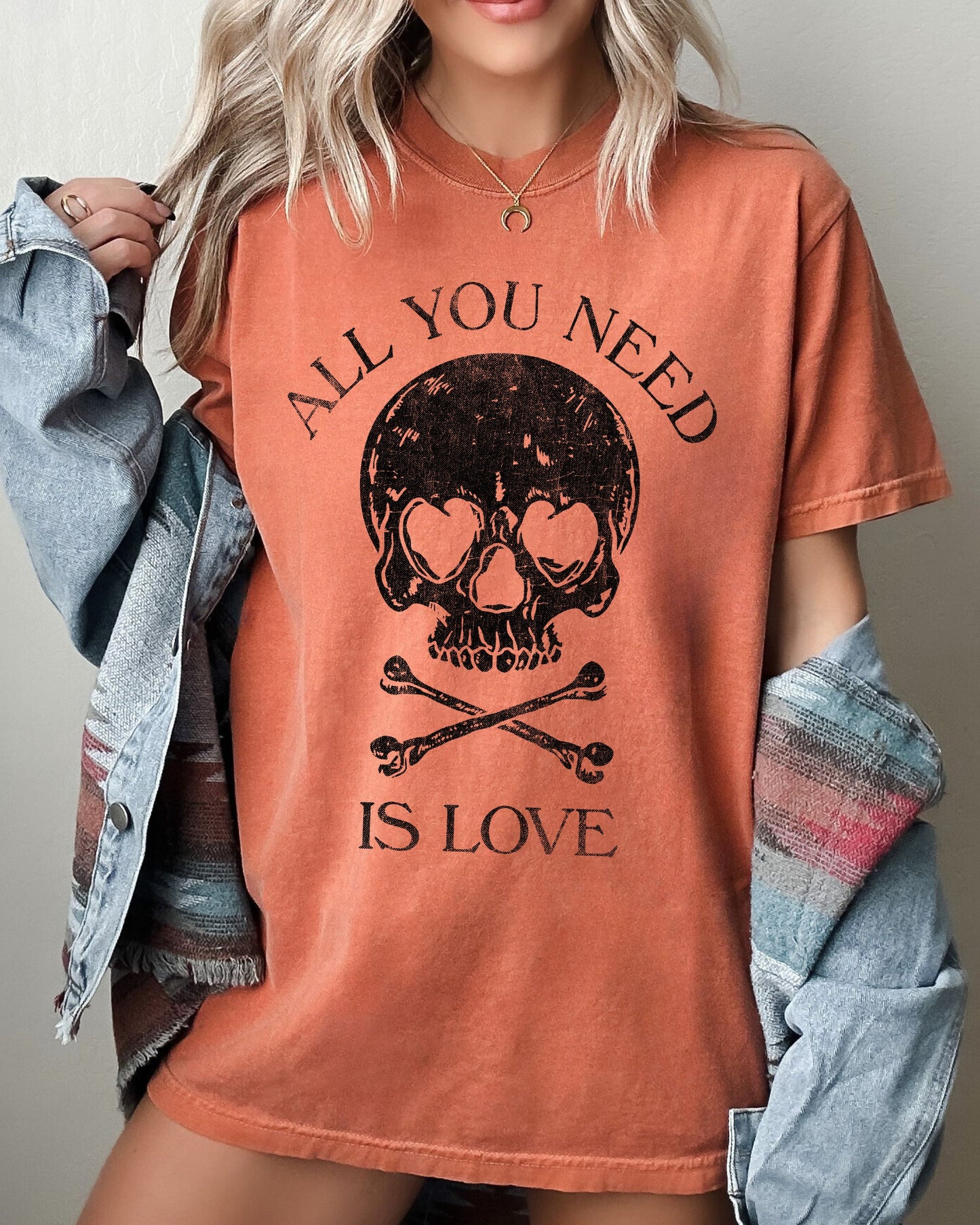 All You Need Is Love Skull Funny Witch Aesthetic Meme Halloween Spooky Costume Tshirt Comfort Colors T-Shirt