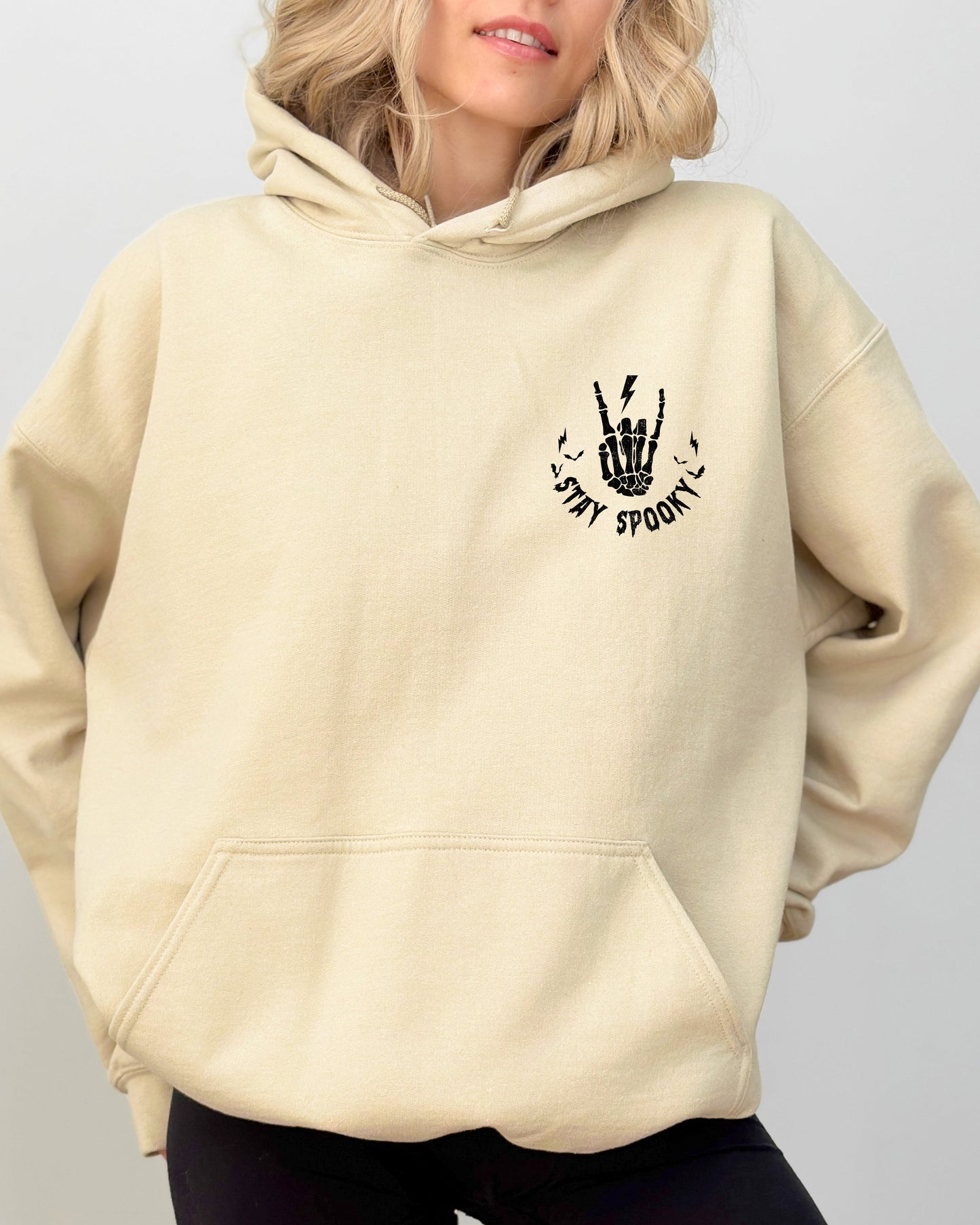 Stay Spooky, Pocket, Skeleton, Ghost, Funny, Witch, Aesthetic, Meme, Halloween, Spooky, Costume, Hoodie, Hooded Sweatshirt