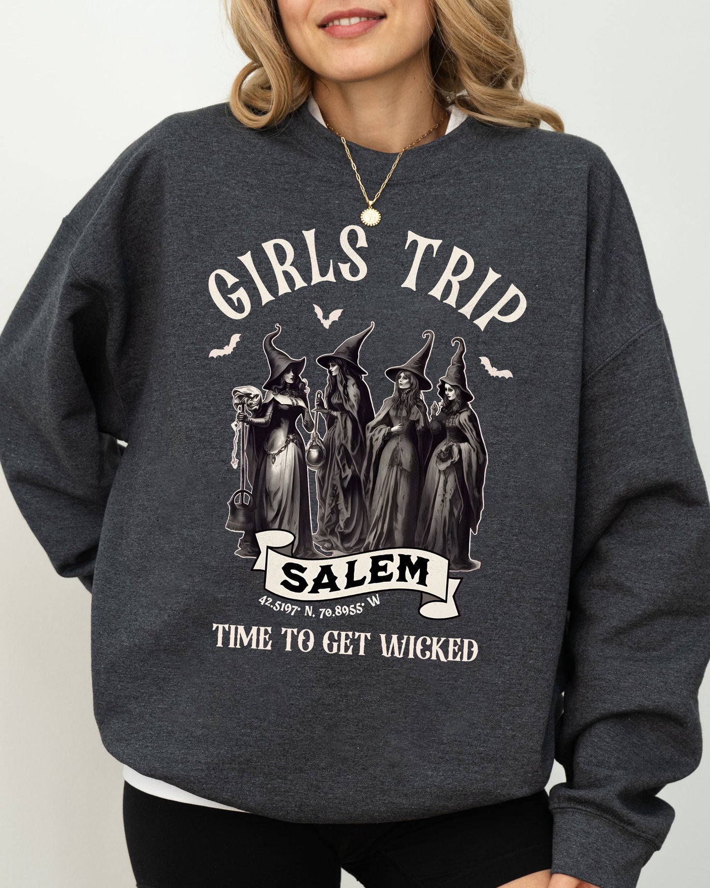 Halloween Spooky Costume Sweatshirt Girls Trip Salem Skeleton Ghost Witch