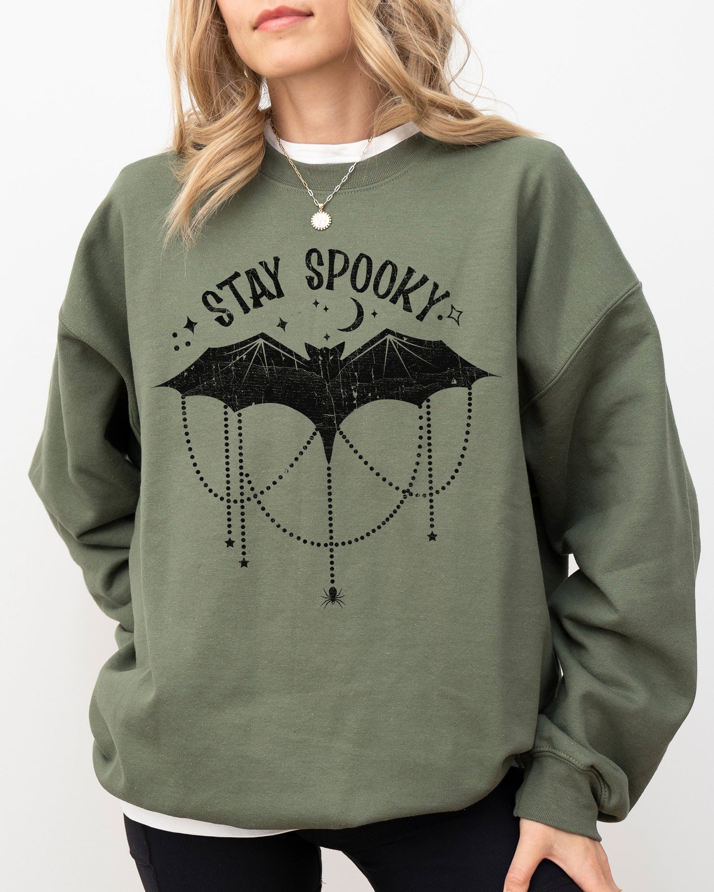 Stay Spooky, Bat, Skeleton, Ghost, Funny, Witch, Aesthetic, Meme, Halloween, Spooky, Costume Sweatshirt