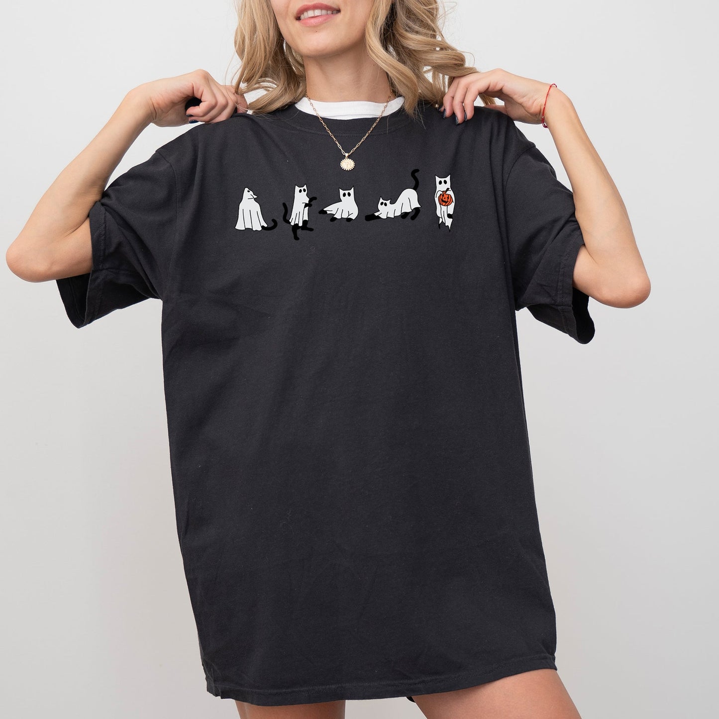 Cat Ghosts Witch Skeleton Halloween Funny Meme Spooky Costume Tshirt Comfort Colors T-Shirt