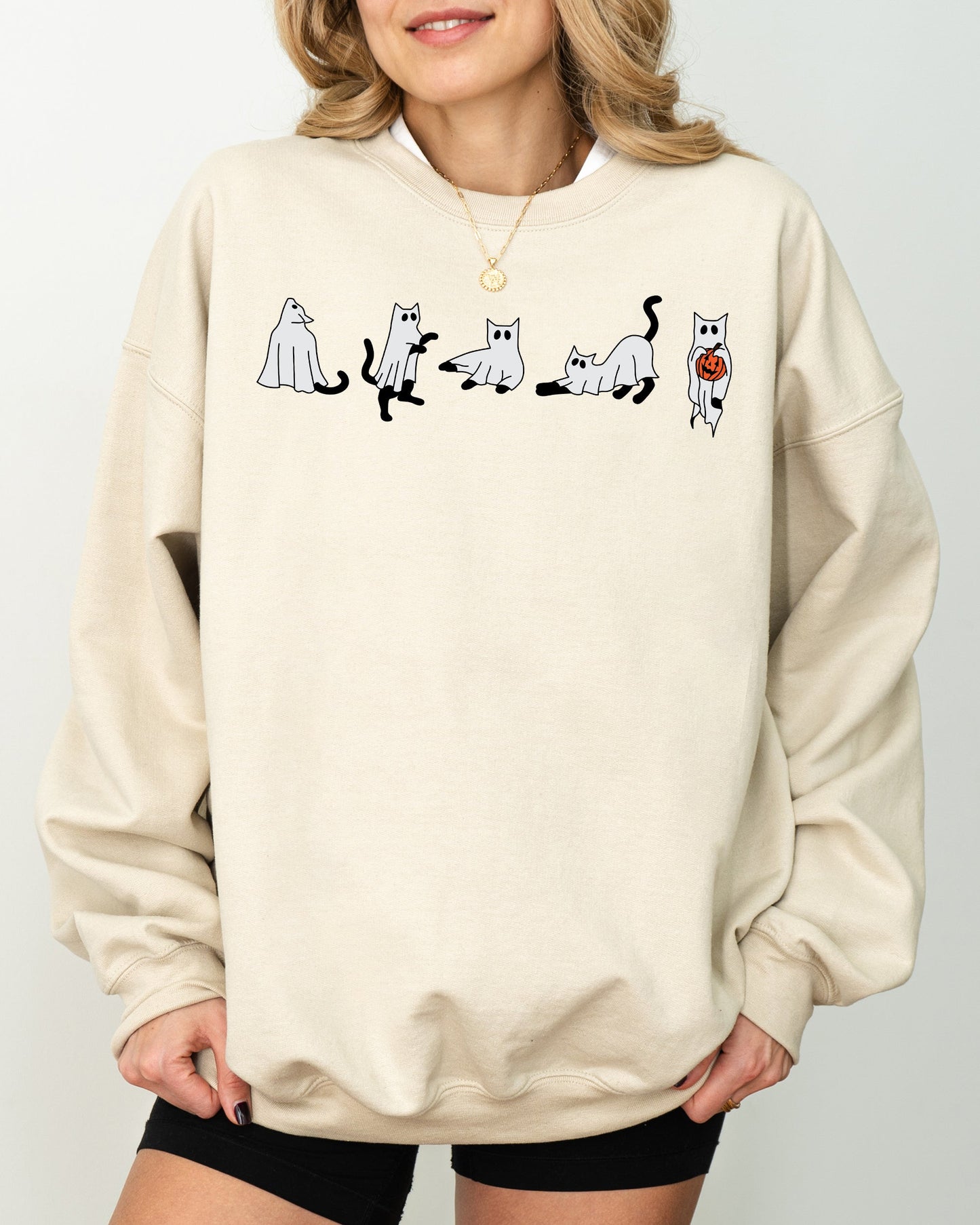 Cat Ghosts Skeleton Funny Witch Halloween Spooky Costume Sweatshirt