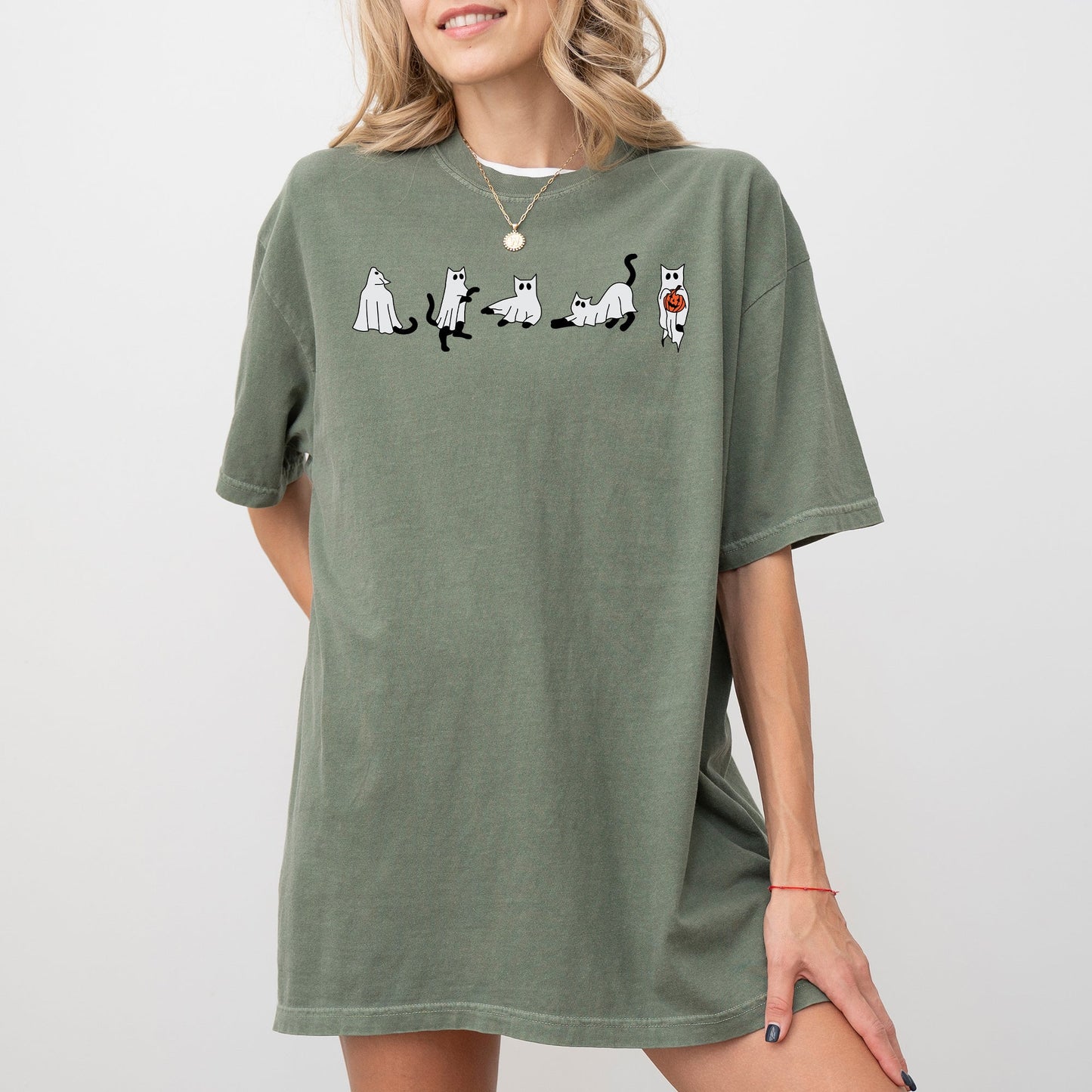 Cat Ghosts Witch Skeleton Halloween Funny Meme Spooky Costume Tshirt Comfort Colors T-Shirt