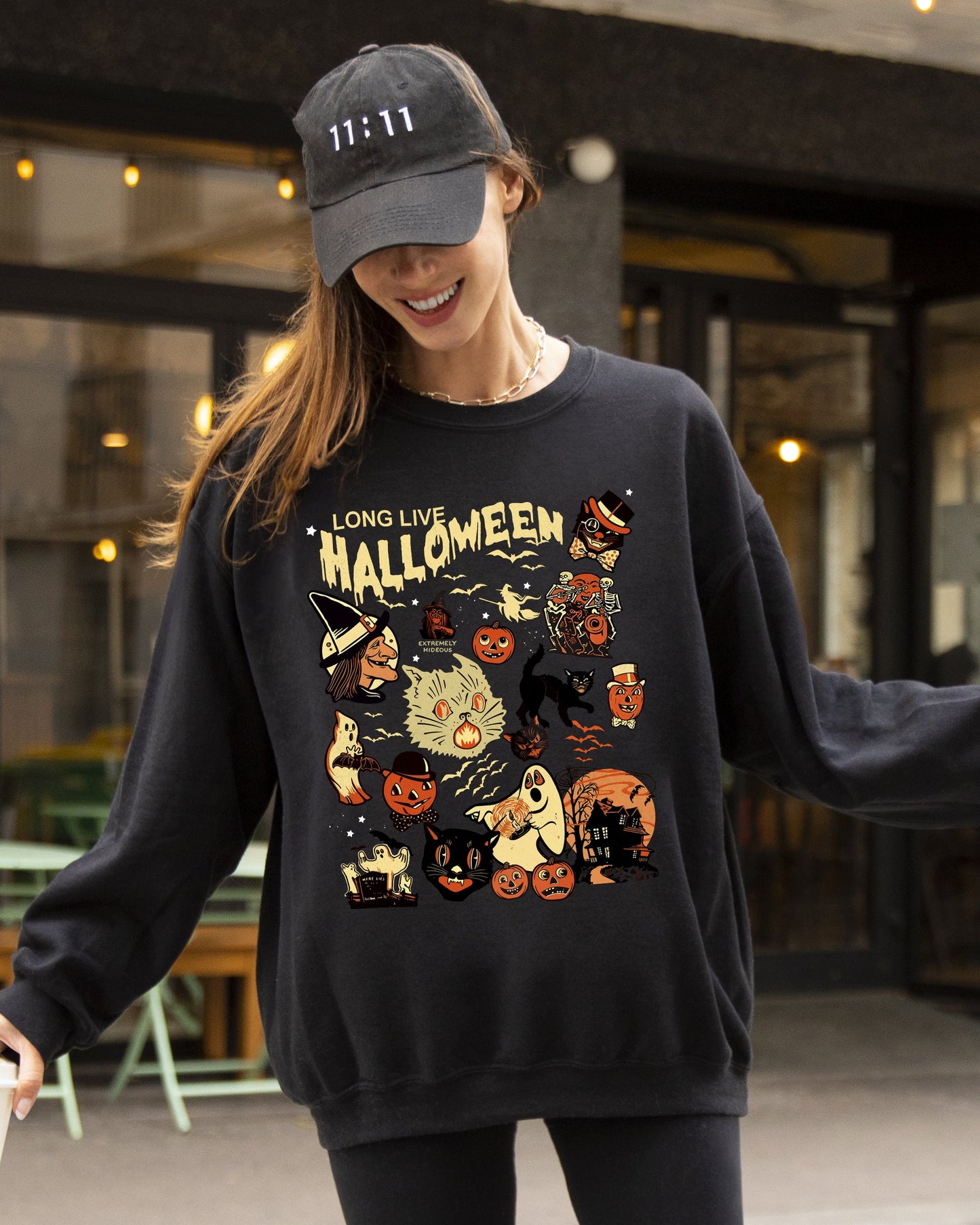 Halloween Costume Sweatshirt Long Live Halloween Pumpkin Spooky Skeleton Witch