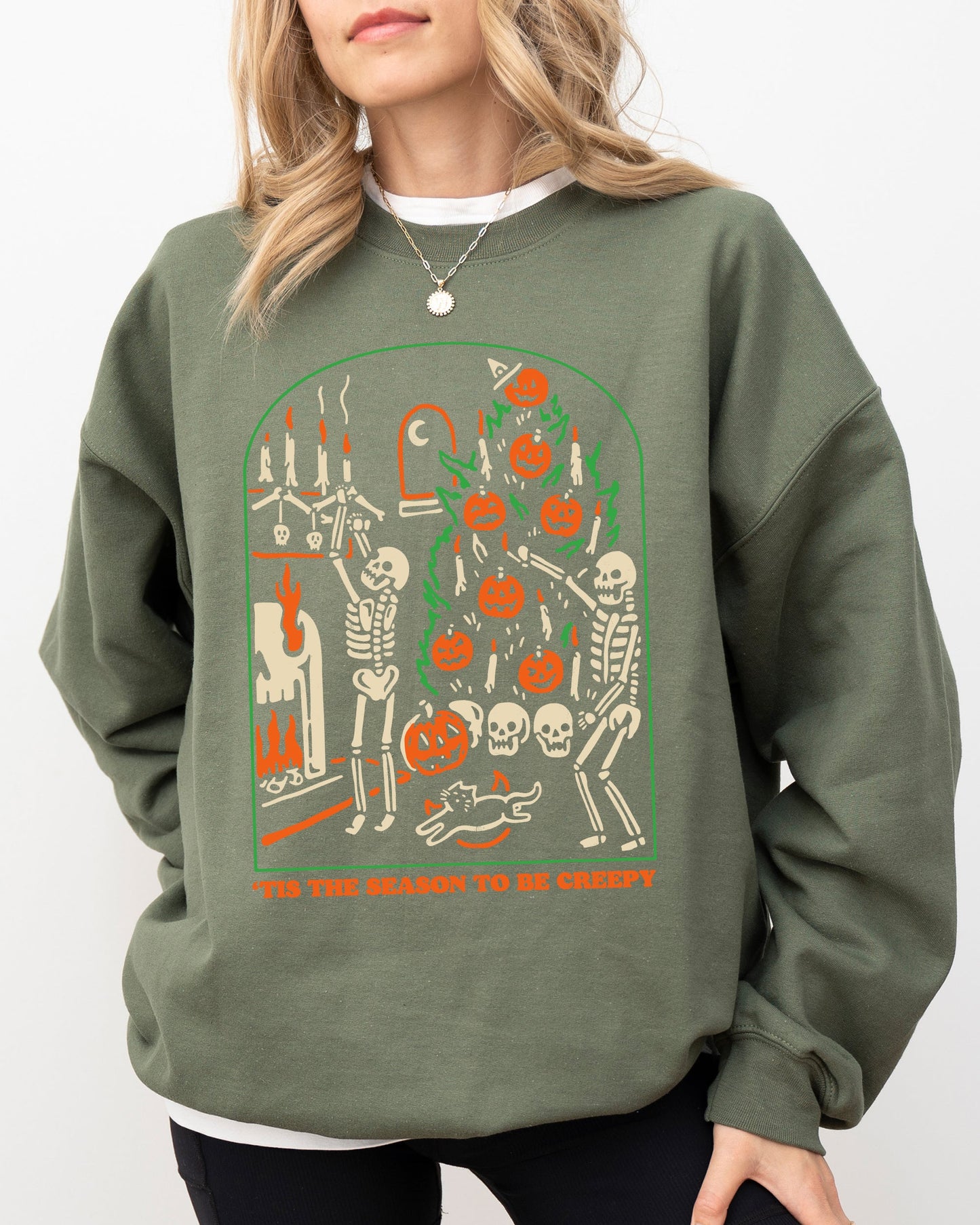 Tis The Season To Be Creepy, Spooky, Skeleton, Funny, Witch, Aesthetic, Meme, Halloween, Costume Sweatshirt