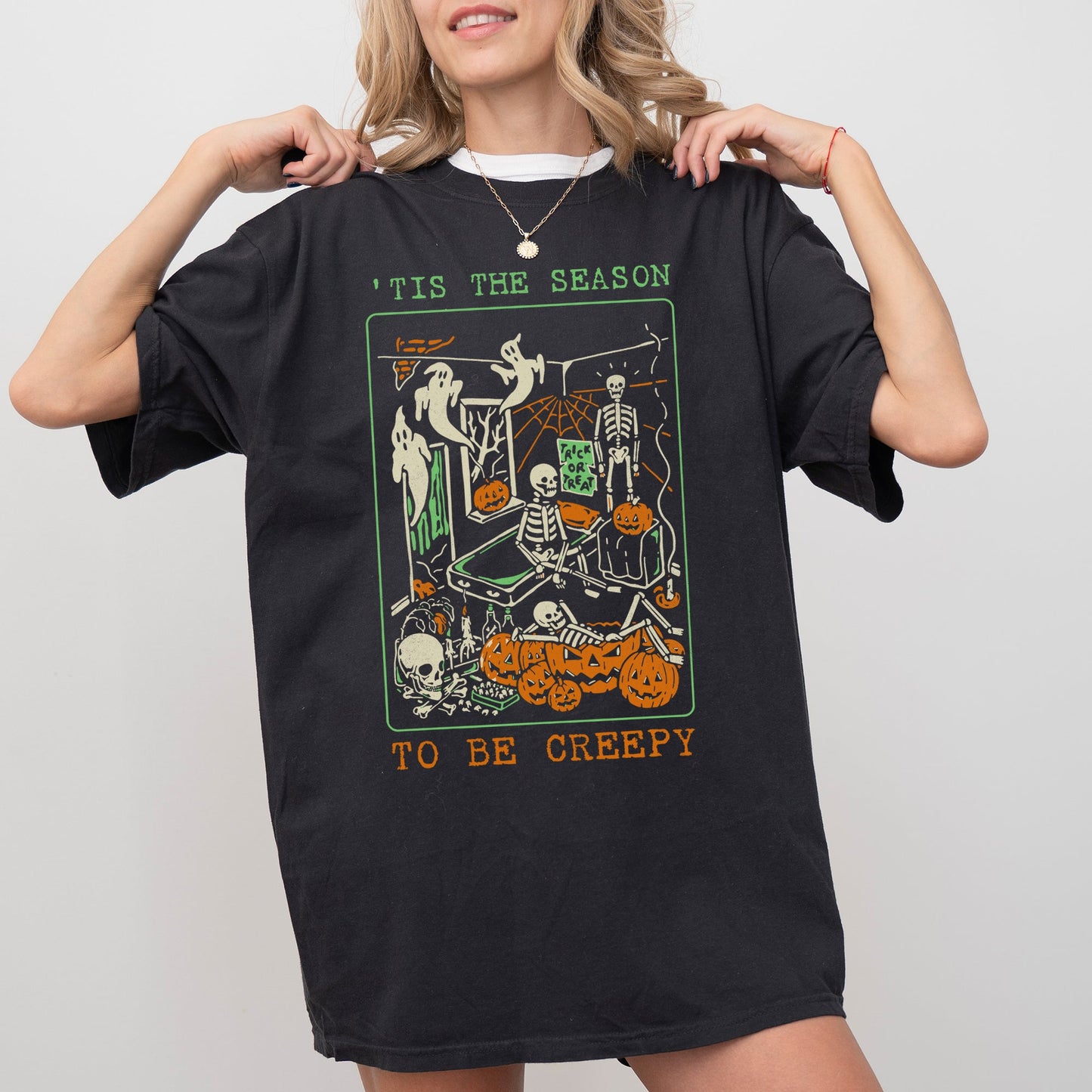 Halloween Tis The Season Creepy Spooky Skeleton Witch Meme Costume Tshirt Comfort Colors T-Shirt