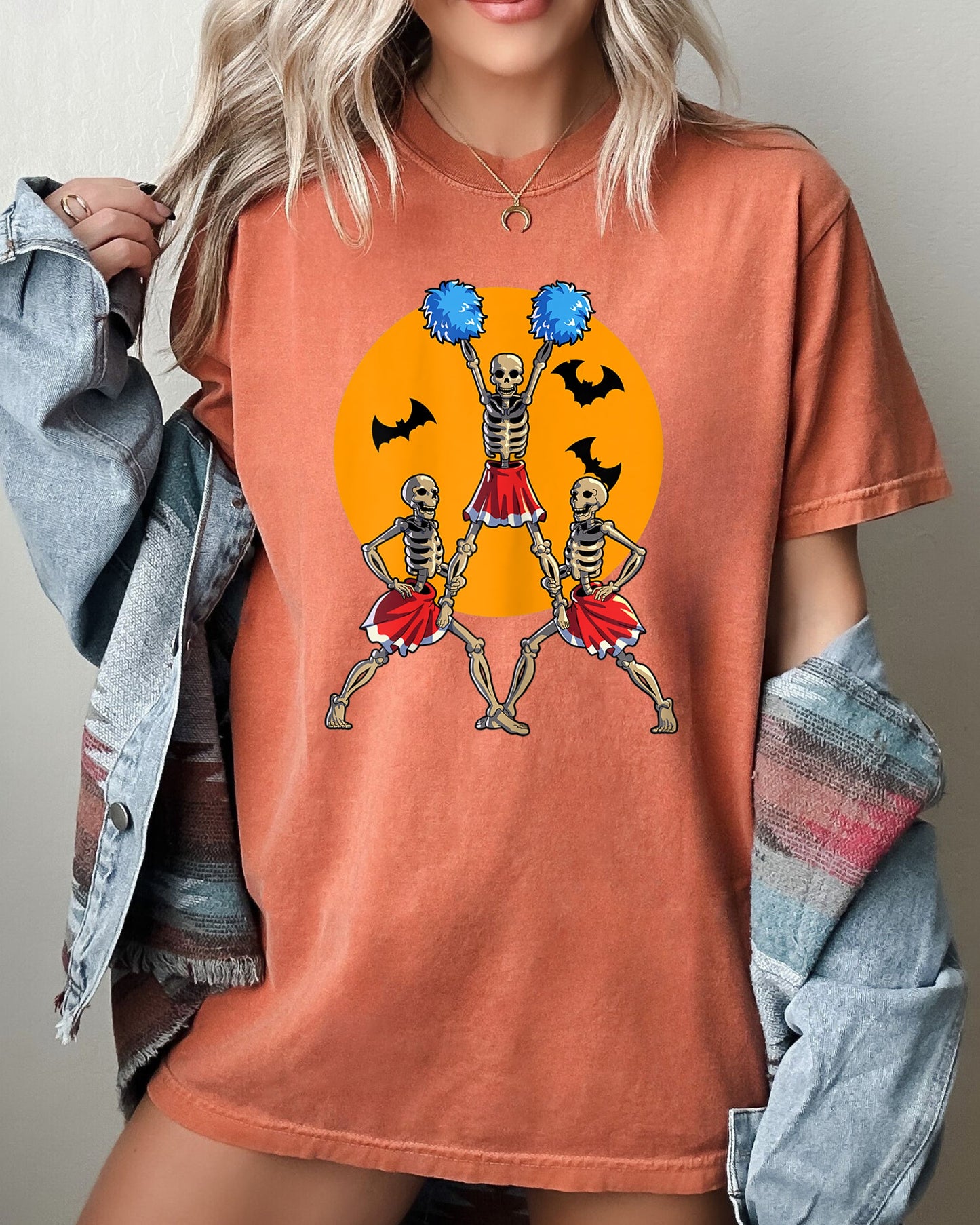 Cheerleader Skeleton Funny Halloween Costume Tshirt Comfort Colors T-Shirt