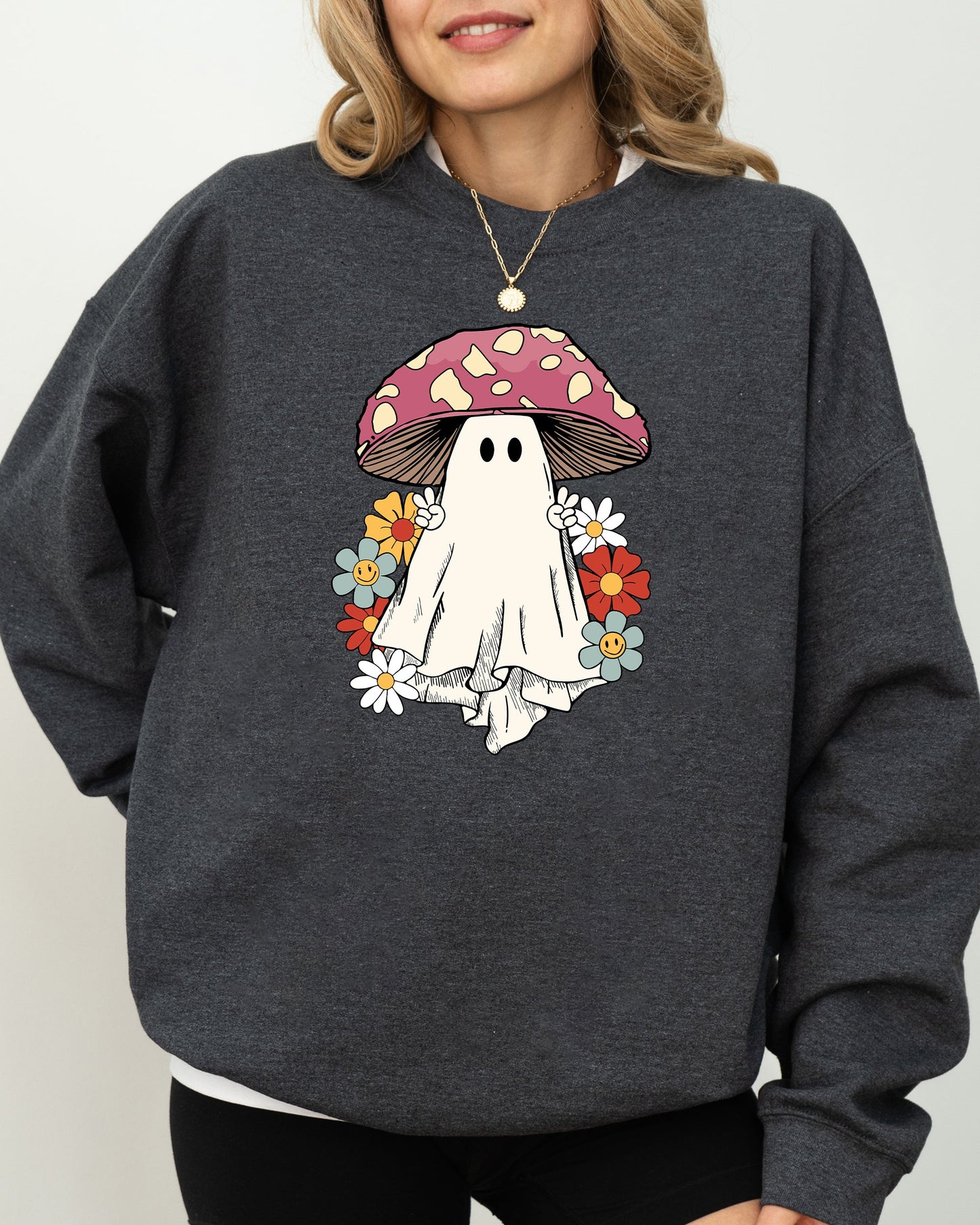 Mushroom Ghost, Skeleton, Spooky, Funny, Witch, Aesthetic, Meme, Halloween, Costume Sweatshirt