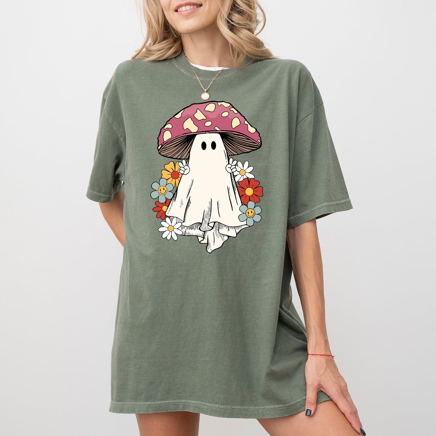 Mushroom Ghost Halloween Graphic Tshirt Comfort Colors T-Shirt