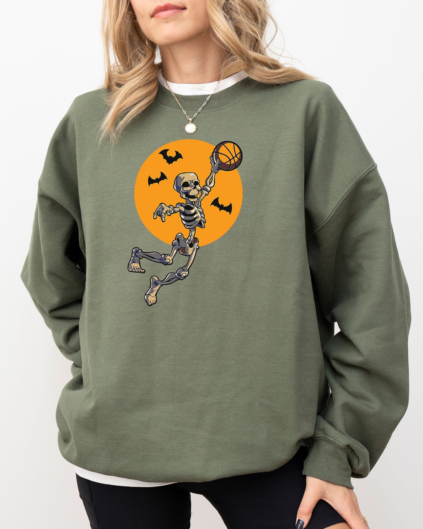 Basketball Spooky Halloween Costume Sweatshirt Skeleton Witch