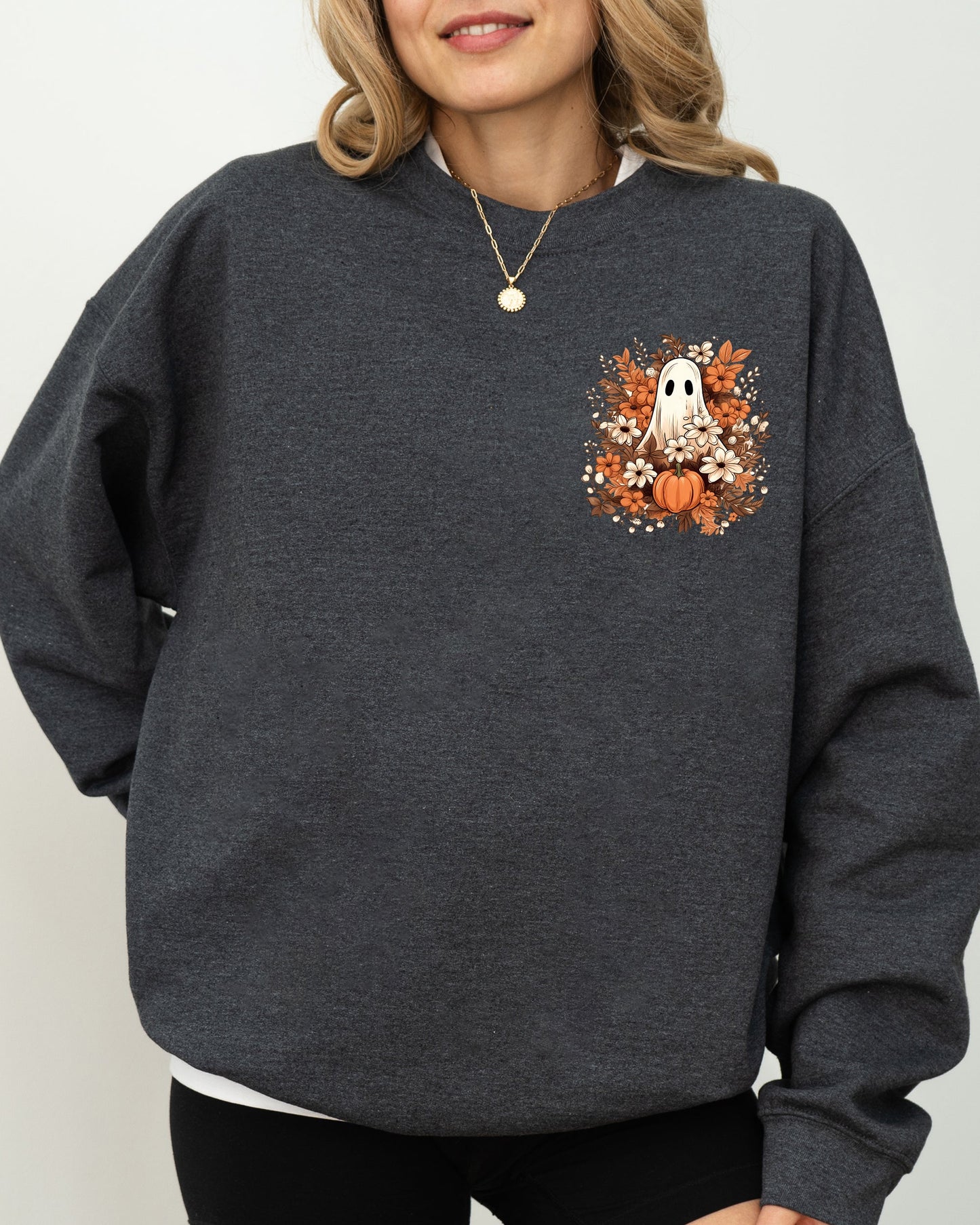 Floral Ghost Pocket Skeleton Halloween Costume Sweatshirt