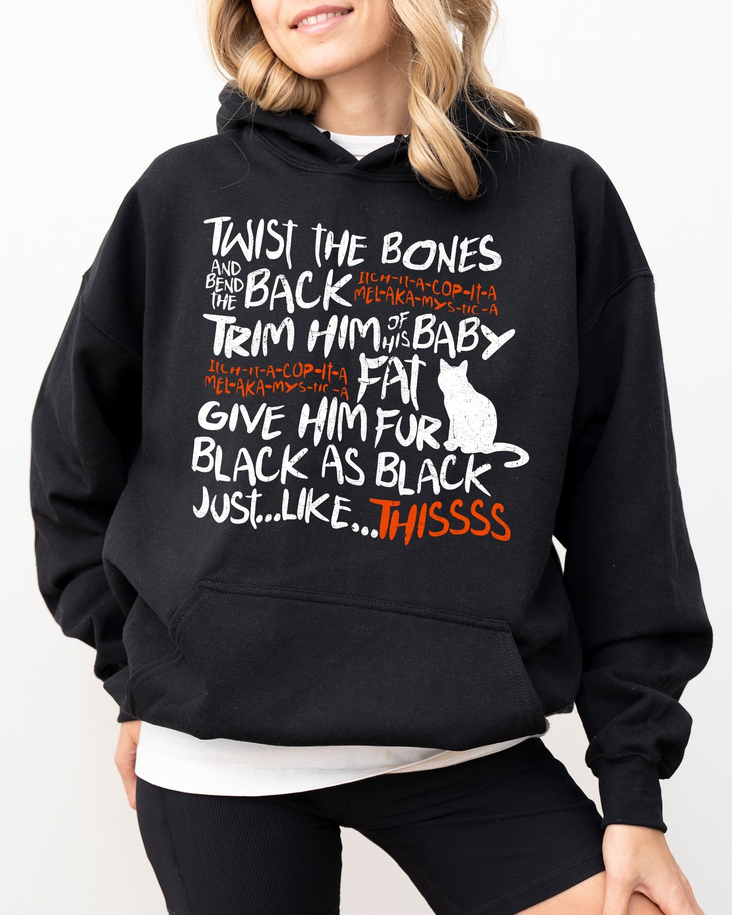 Twist The Bones Cat Skeleton Spooky Halloween Costume Hoodie Hooded Sweatshirt