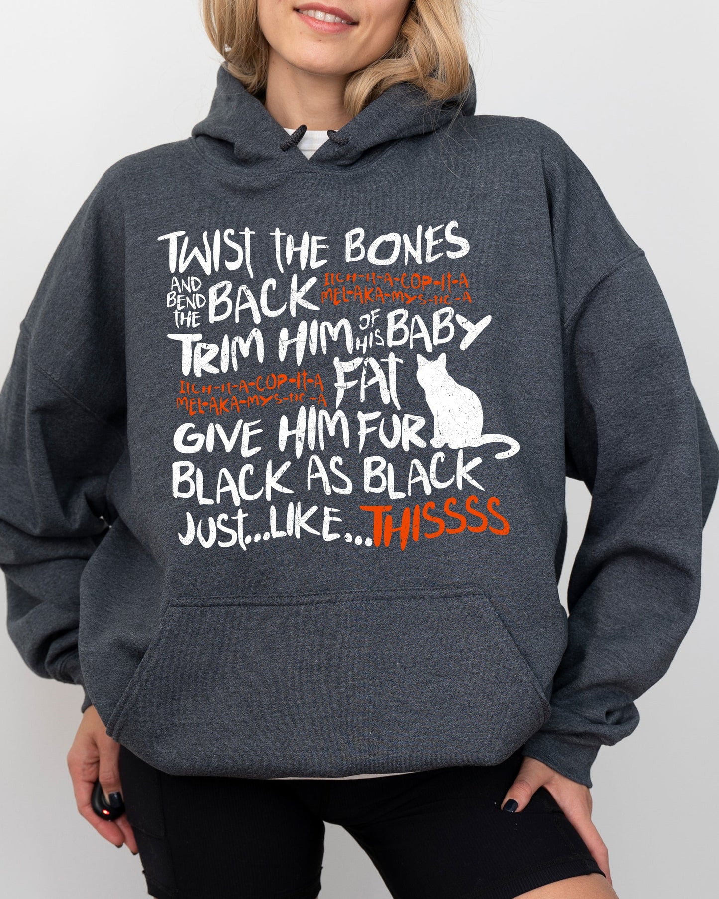Twist The Bones Cat Skeleton Spooky Halloween Costume Hoodie Hooded Sweatshirt