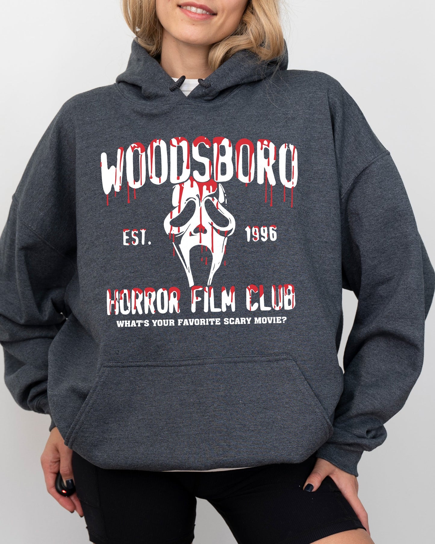 Woodsboro, Horror Film, Skeleton, Spooky, Ghost, Funny, Witch, Aesthetic, Meme, Halloween, Costume, Hoodie, Hooded Sweatshirt