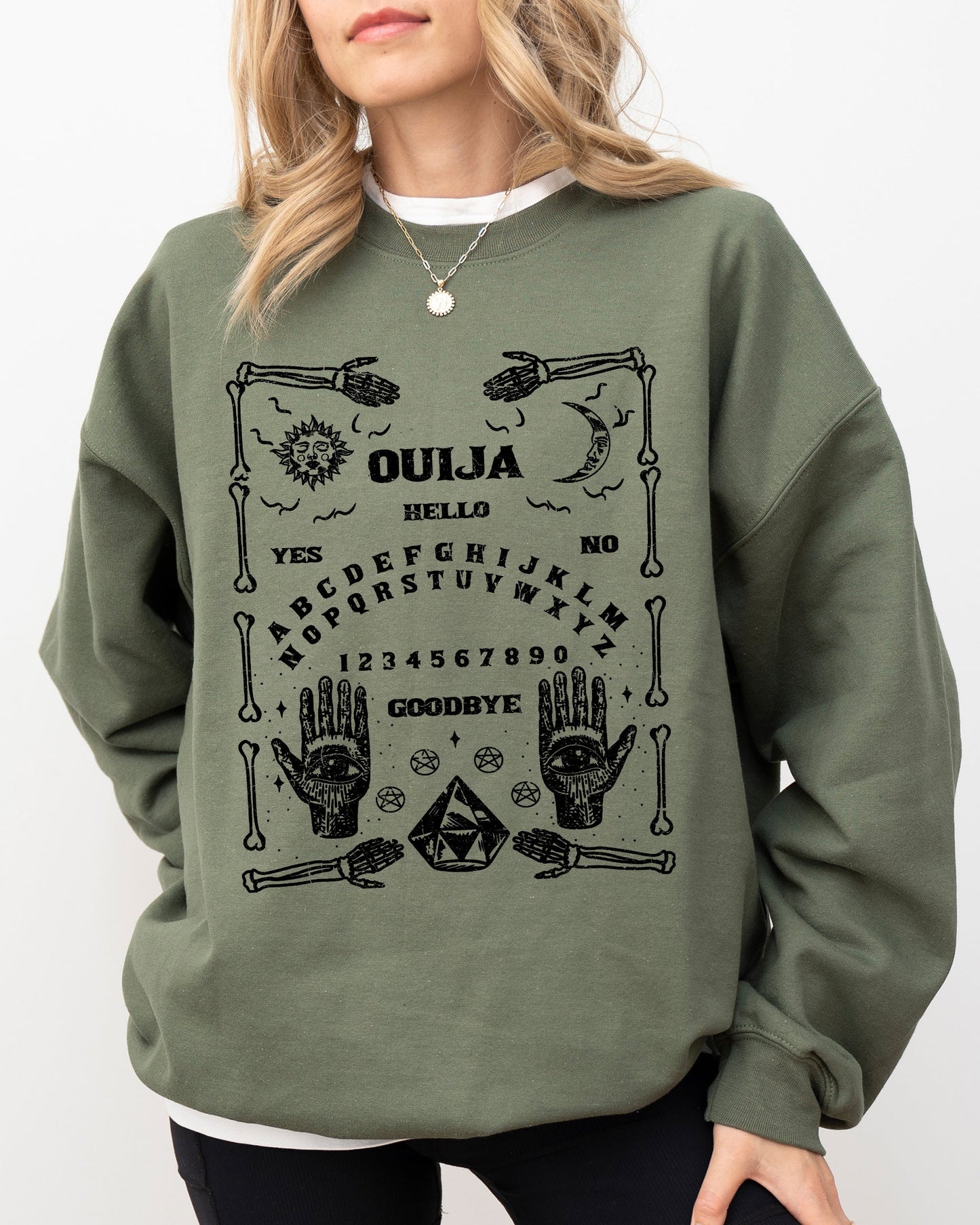 Spirit Board, Skeleton, Spooky, Ghost, Funny, Witch, Aesthetic, Meme, Halloween, Costume Sweatshirt