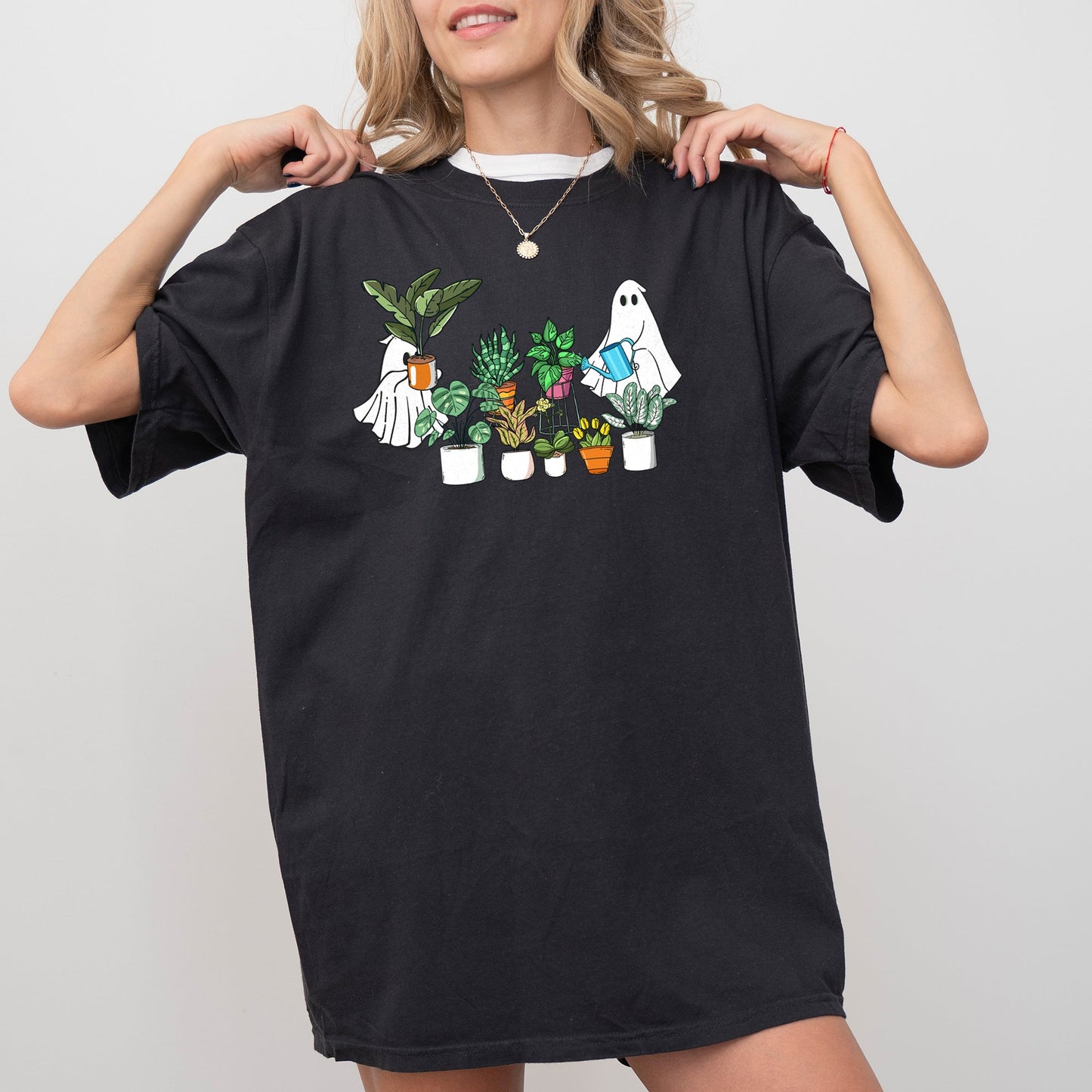 Spooky Graphic Comfort Colors T-Shirt Plant Lover Ghost Skeleton Halloween Costume