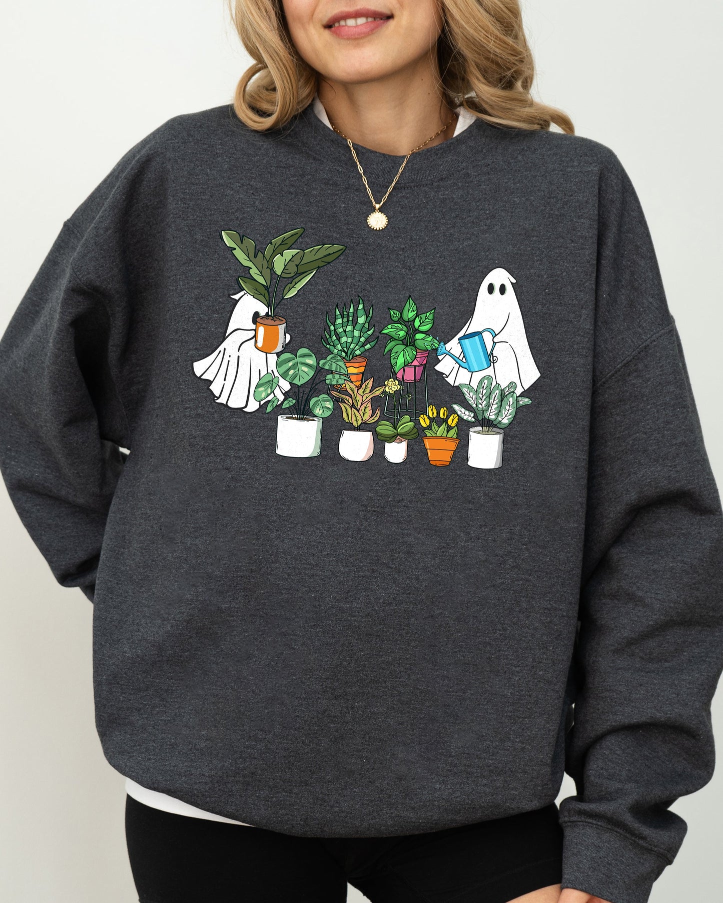 Plant Lover, Ghost, Skeleton, Spooky, Funny, Witch, Aesthetic, Meme, Halloween, Costume Sweatshirt