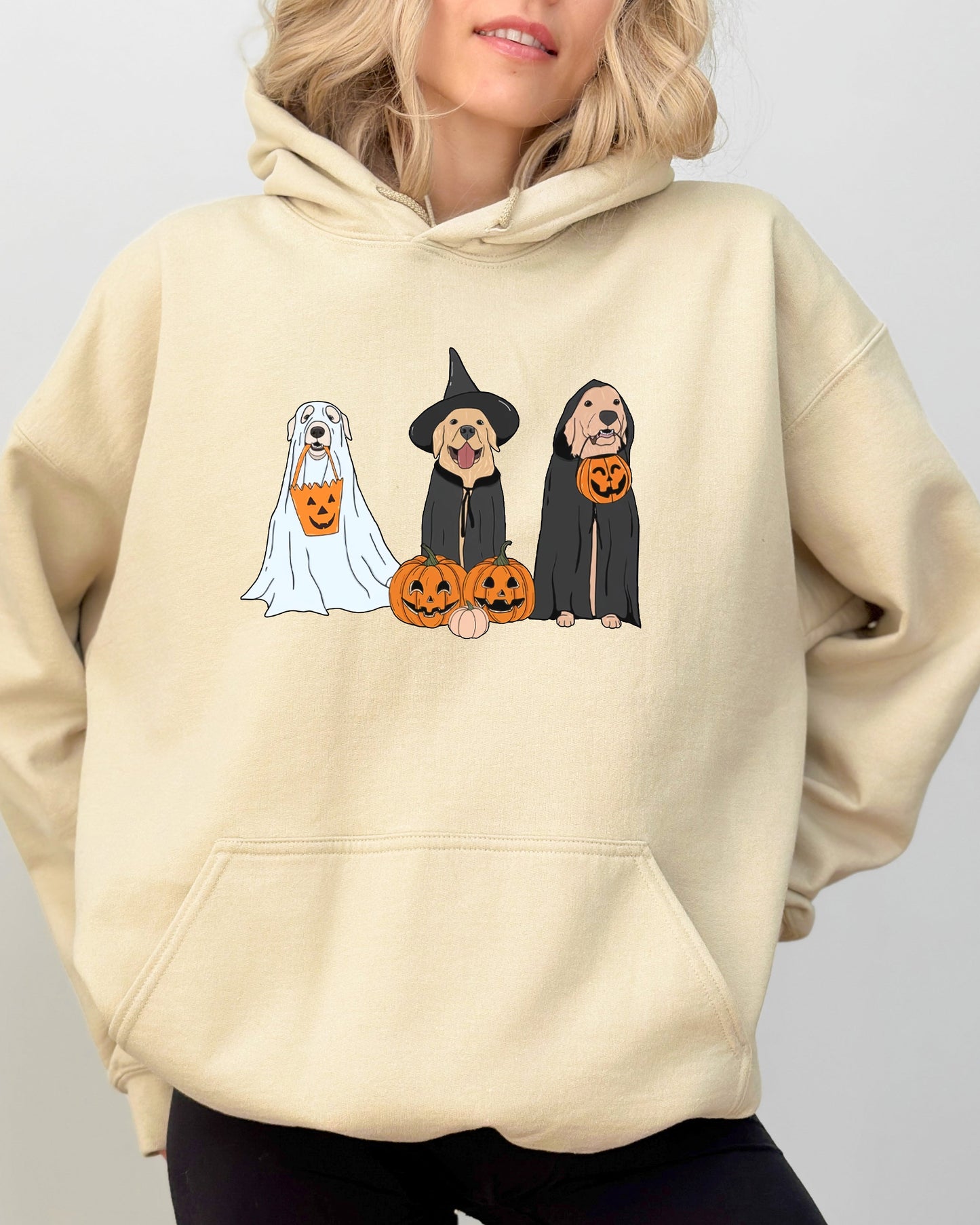 Dog Ghosts Funny Pumpkin Spooky Halloween Costume Hoodie Hooded Sweatshirt