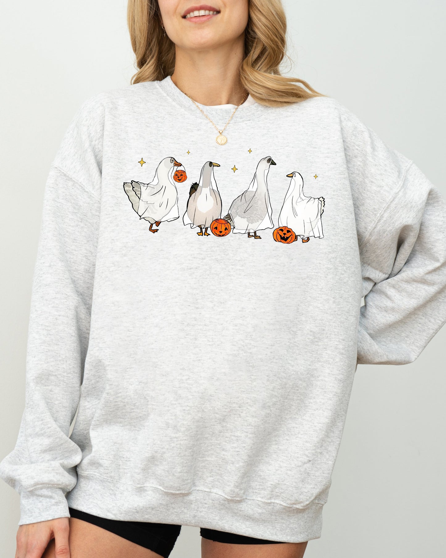 Ghost Geese Pumpkin Skeleton Halloween Costume Sweatshirt