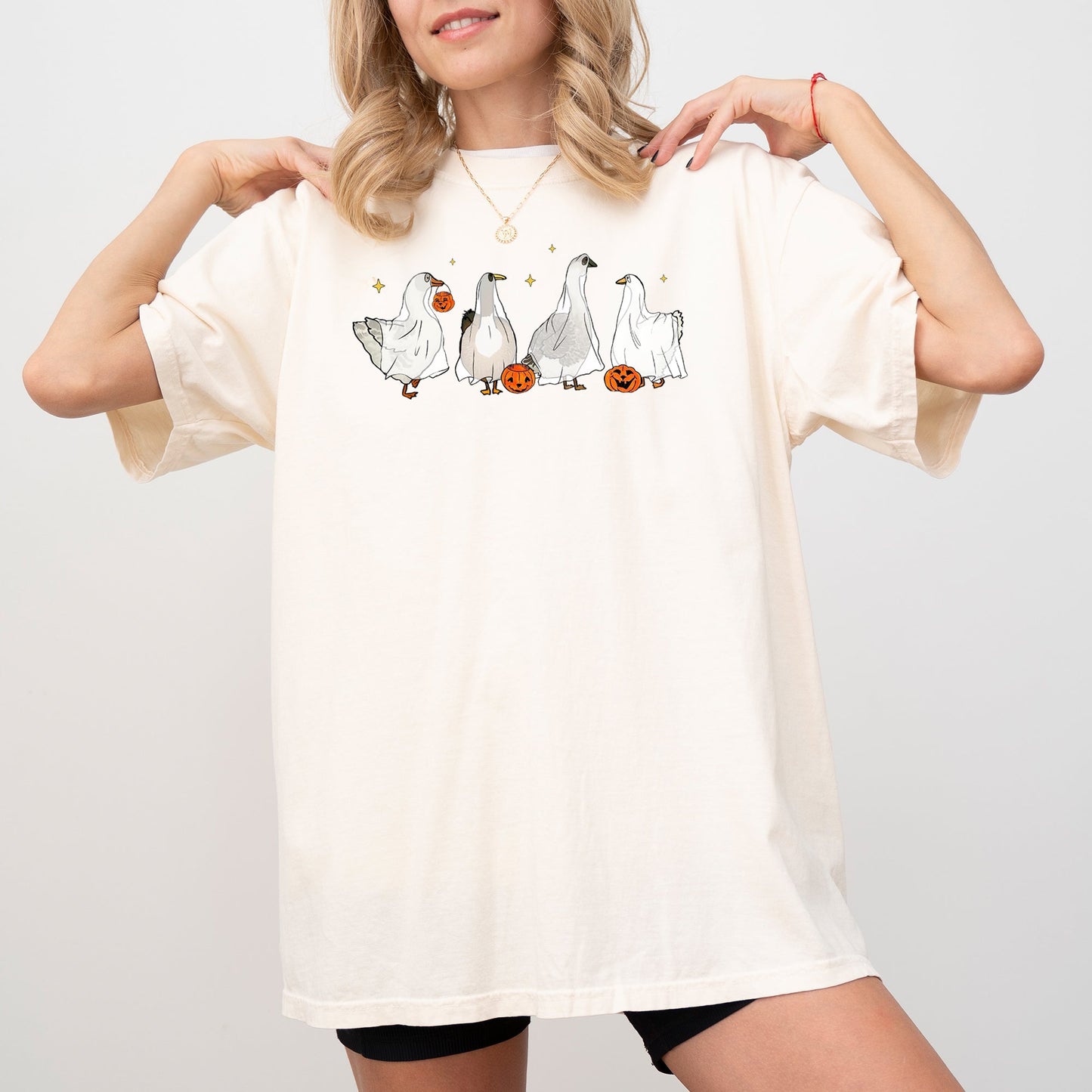 Ghost Geese Skeleton Pumpkin Halloween Costume Tshirt Comfort Colors T-Shirt