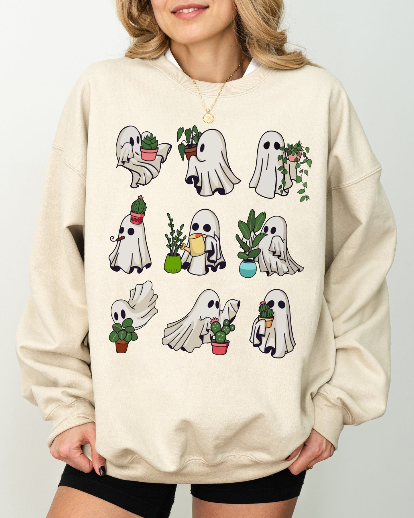 Mini Ghosts, Plant Lover, Skeleton, Coffin, Funny, Pumpkin, Spooky, Witch, Aesthetic, Meme, Halloween, Costume Sweatshirt