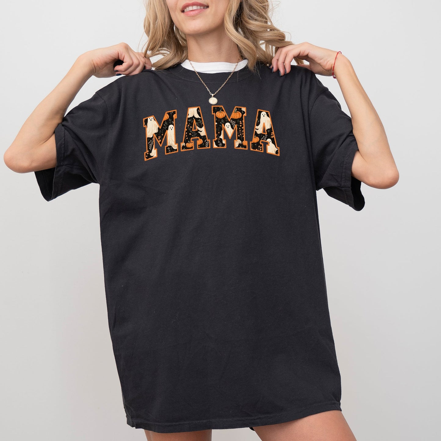 Mama Ghost Skeleton Funny Pumpkin Spooky Witch Halloween Costume Tshirt Comfort Colors T-Shirt