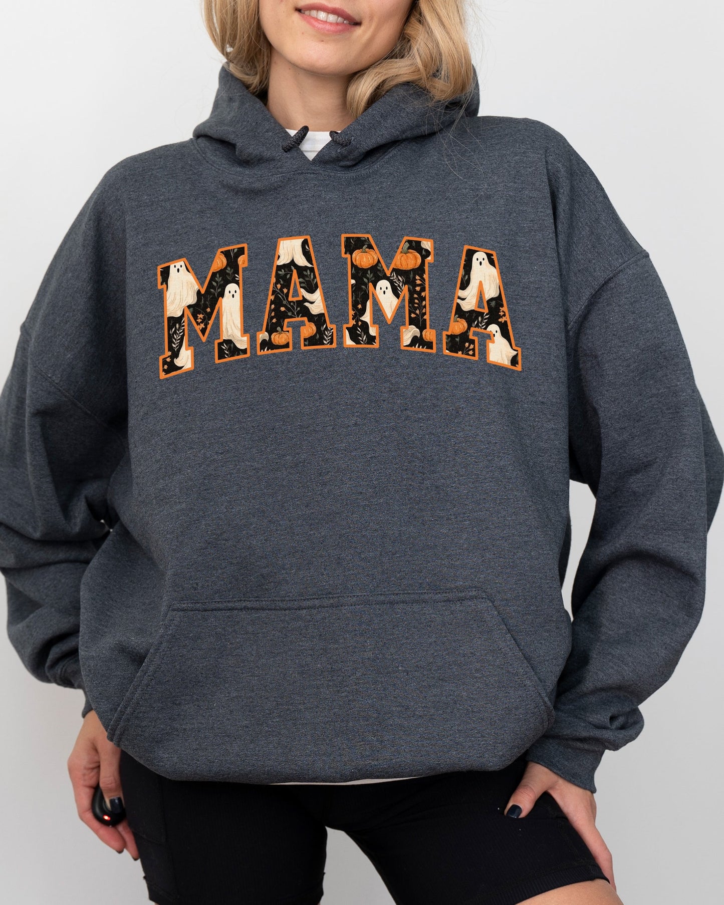 Mama Ghost Skeleton Funny Pumpkin Spooky Witch Halloween Costume Hoodie Hooded Sweatshirt