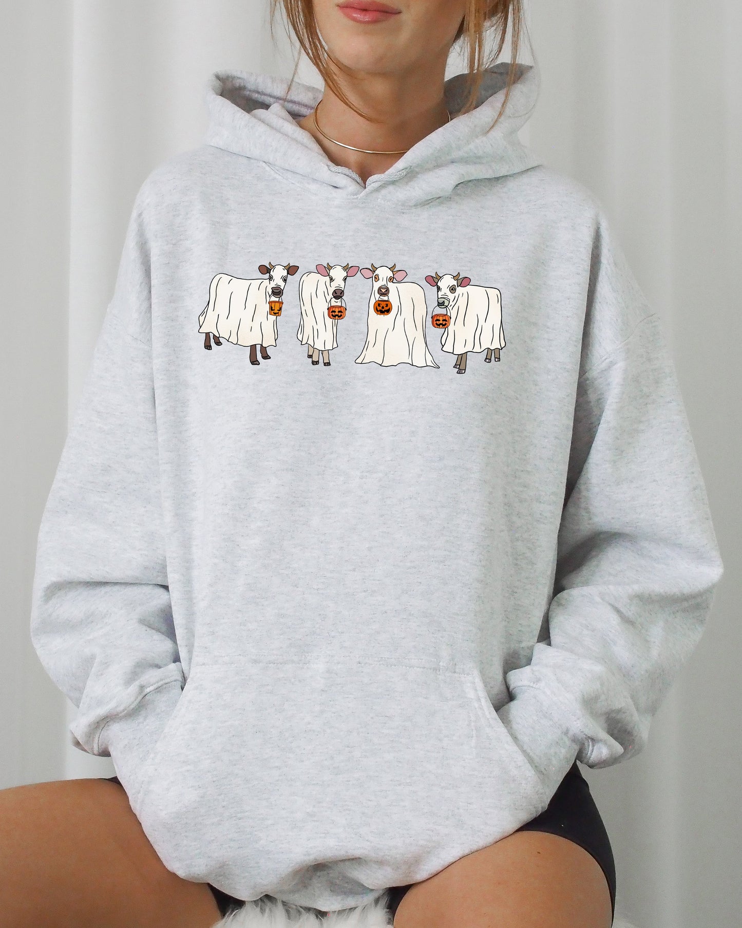 Ghost Cows Spooky Halloween Costume Hoodie Hooded Sweatshirt