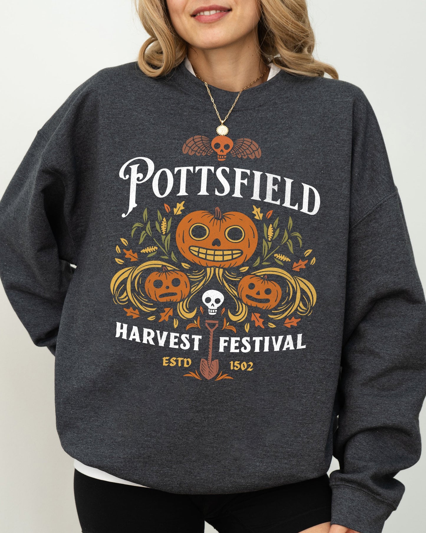 Pottsfield, Harvest Festival, Funny, Spooky, Witch, Aesthetic, Meme, Halloween, Costume Sweatshirt