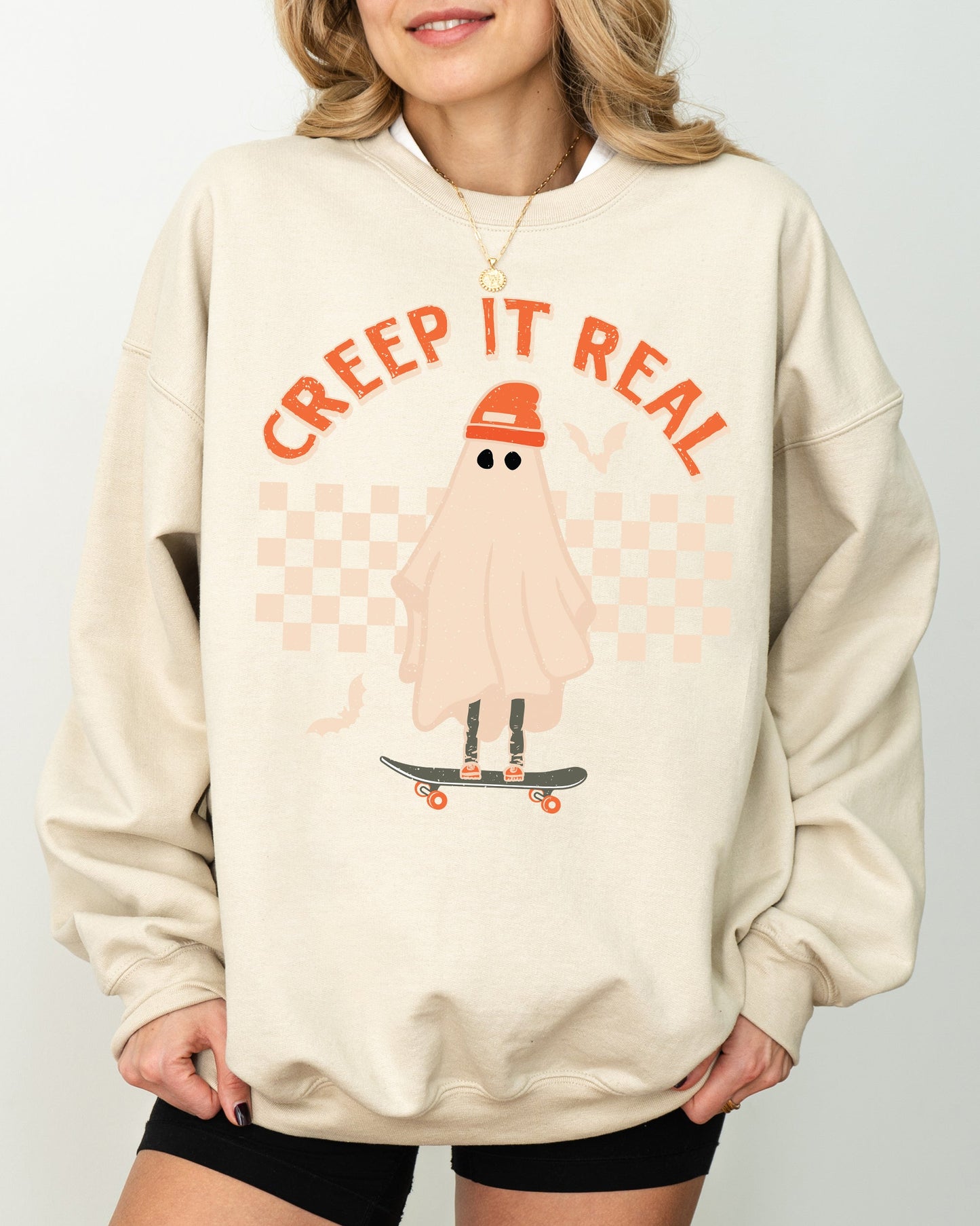 Creep It Real Retro Ghost Skeleton Halloween Costume Sweatshirt