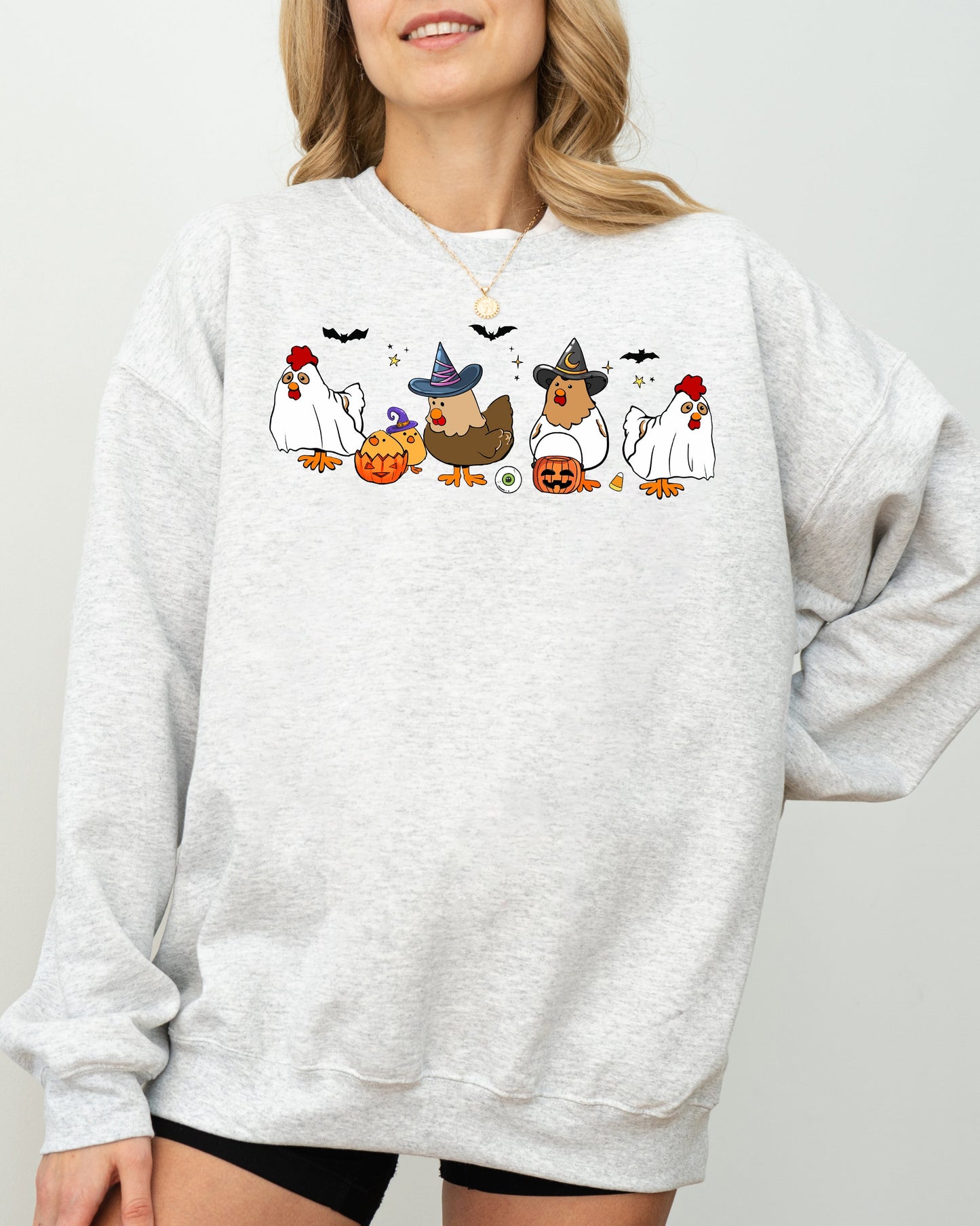 Mini Chickens Witch Skeleton Funny Spooky Halloween Costume Sweatshirt