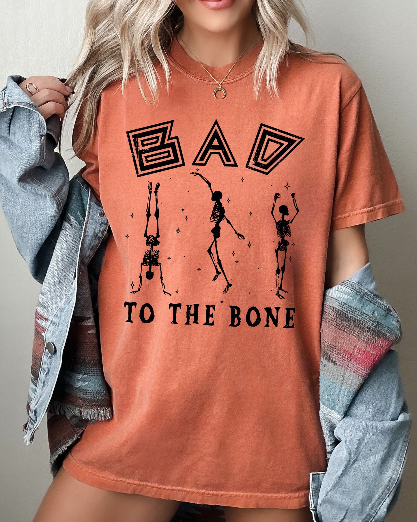 Bad To The Bone Funny Spooky Halloween Costume Tshirt Comfort Colors T-Shirt