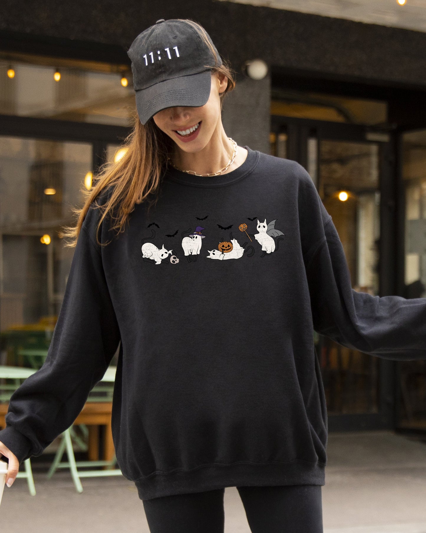 Mini Ghost Cats, Farm, Witch, Skull, Funny, Spooky, Aesthetic, Meme, Halloween, Costume Sweatshirt