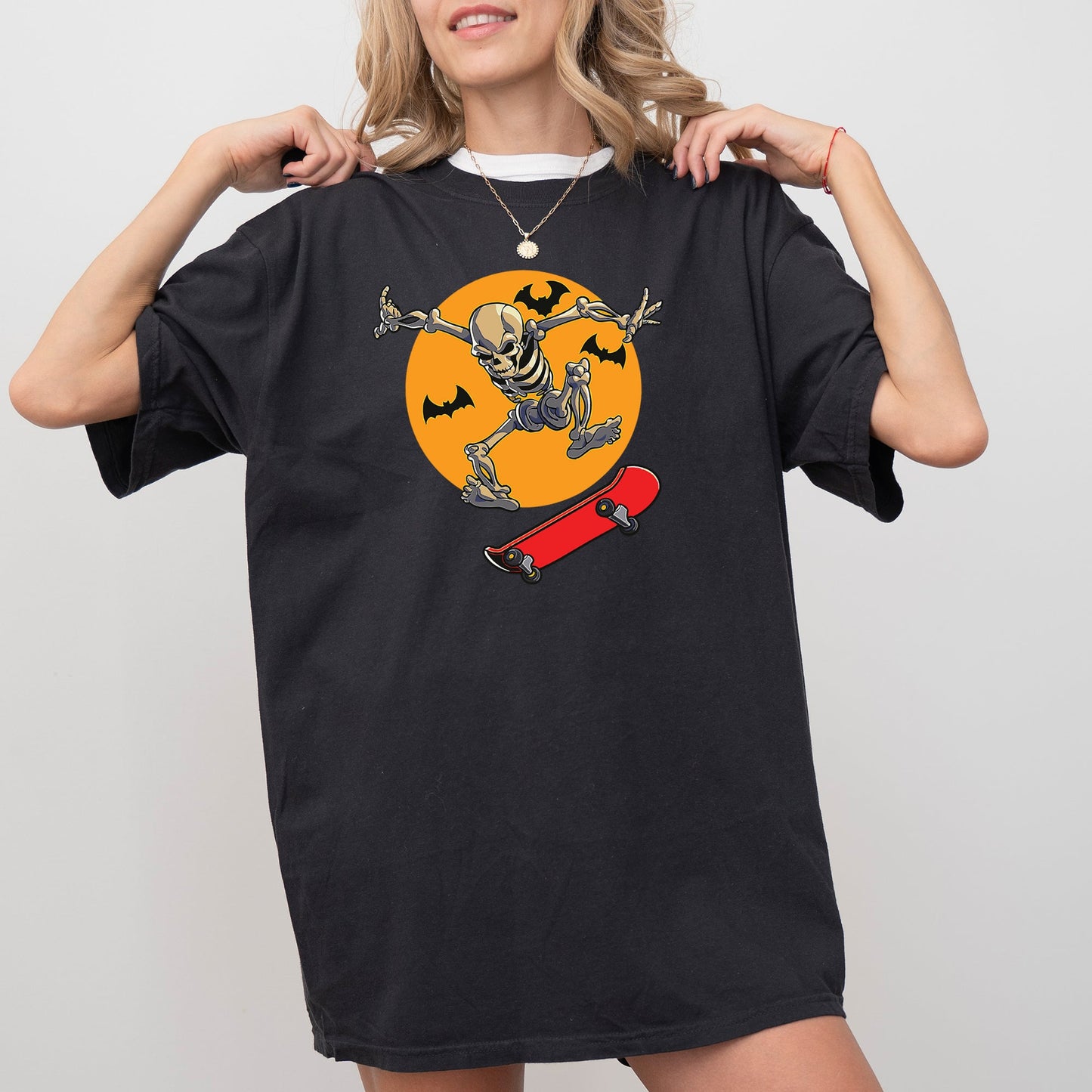 Skateboarding Skeleton Funny Spooky Halloween Costume T-Shirt Comfort Colors