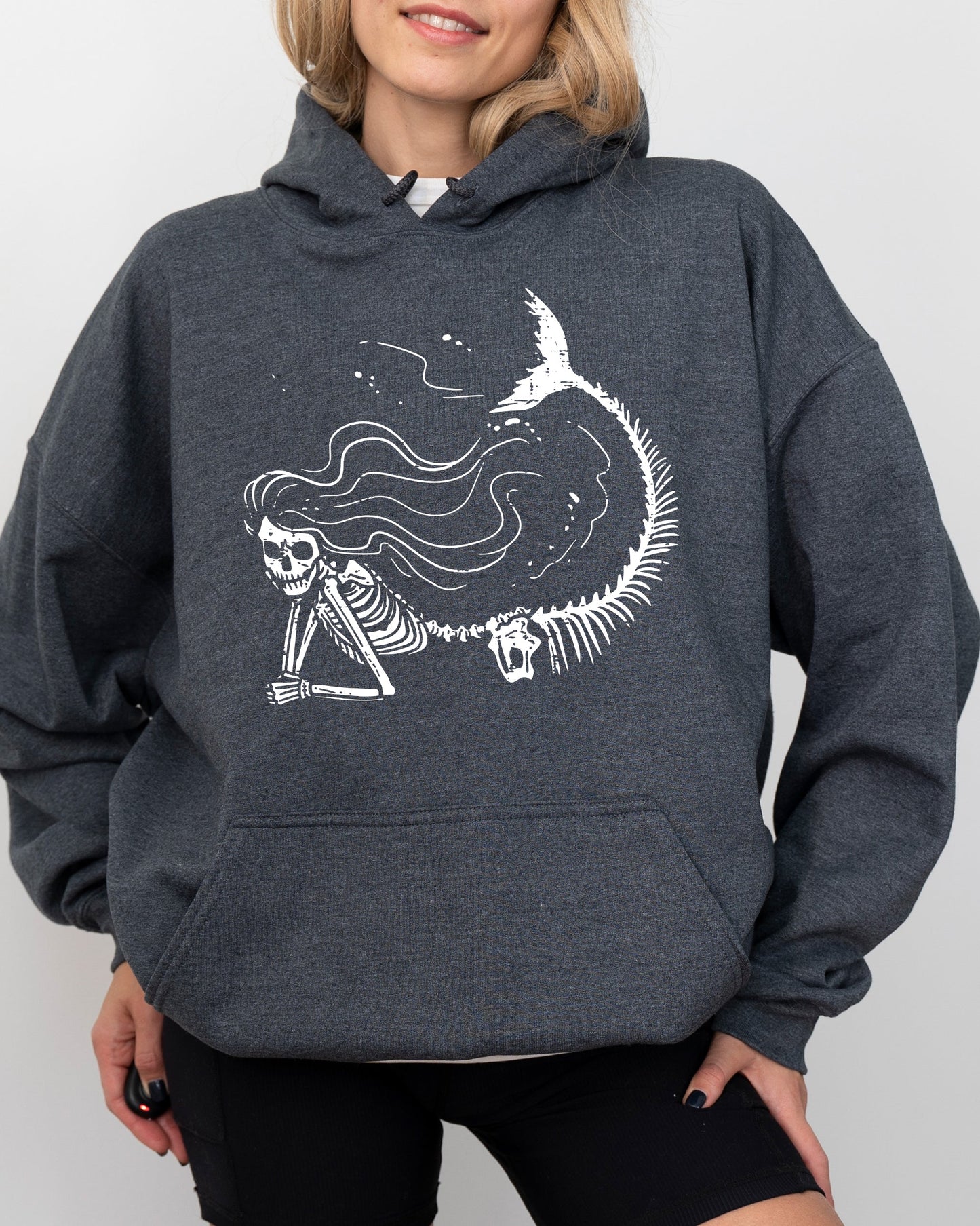 Mermaid Skeleton, Ghost, Skeleton, Witch, Skull, Funny, Spooky, Aesthetic, Meme, Halloween, Costume, Hoodie, Hooded Sweatshirt