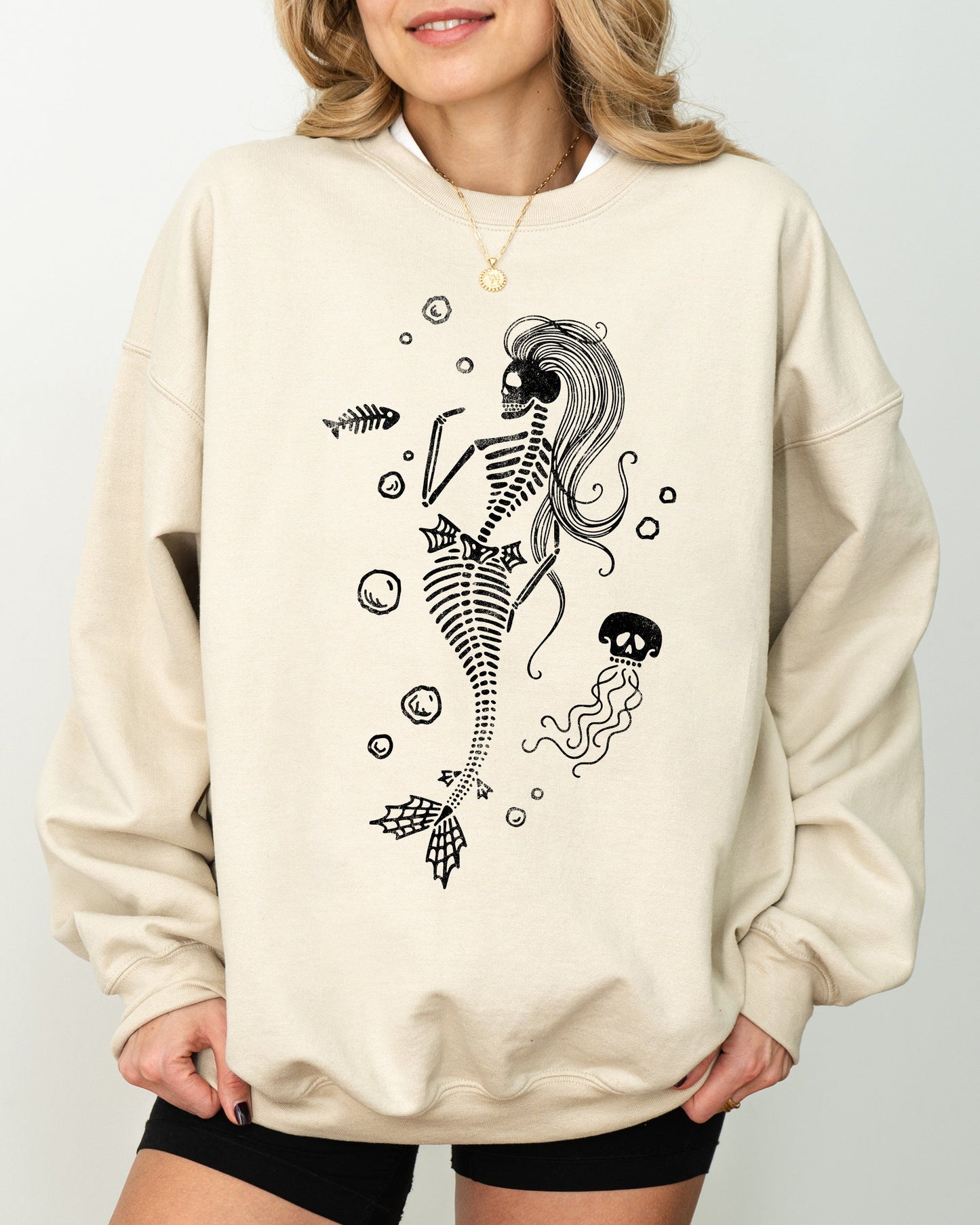 Skeleton Mermaid Funny Spooky Halloween Costume Sweatshirt