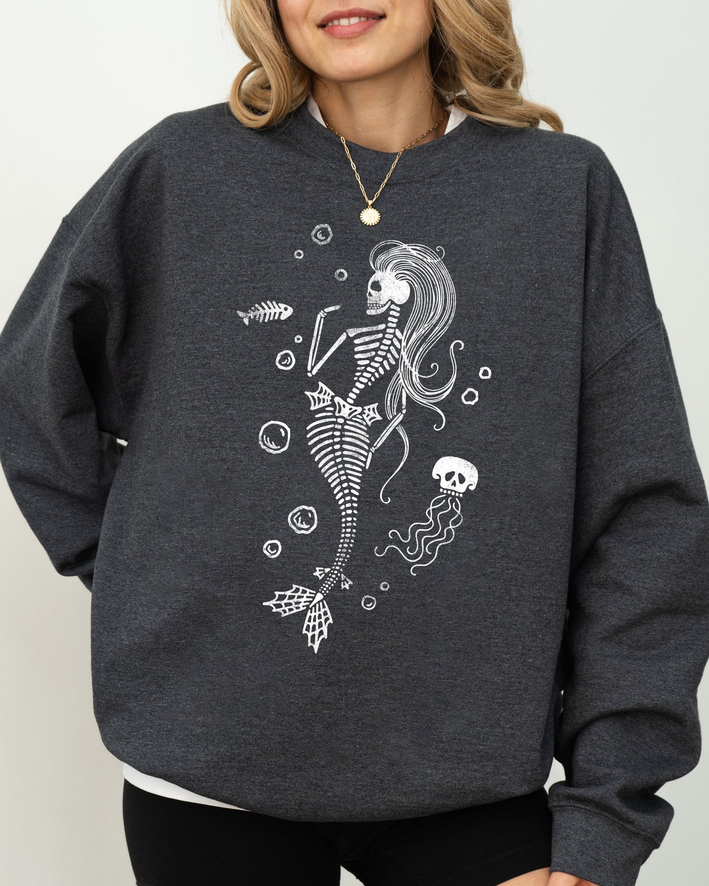 Skeleton Mermaid, Ghost, Witch, Skull, Funny, Spooky, Aesthetic, Meme, Halloween, Costume Sweatshirt